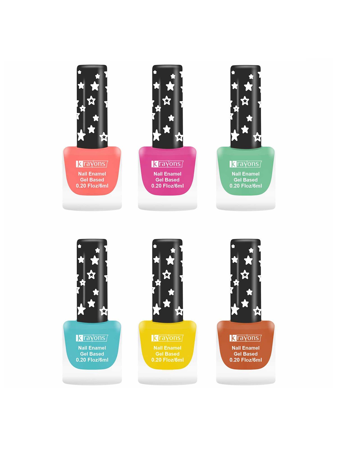 

krayons Set of 6 Cute Super Matte Quick Dry Long Lasting Gel Based Nail Enamel - 6 ml each, Multi