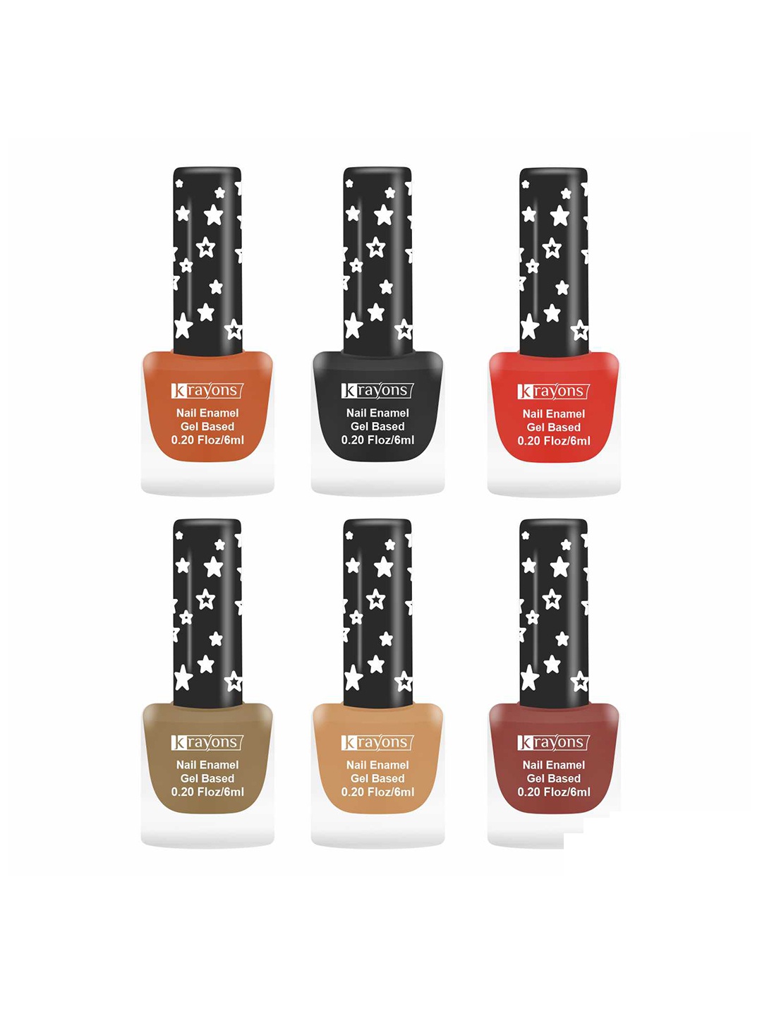 

krayons Set of 6 Cute Super Matte Quick Dry Long Lasting Gel Based Nail Enamel - 6 ml each, Multi