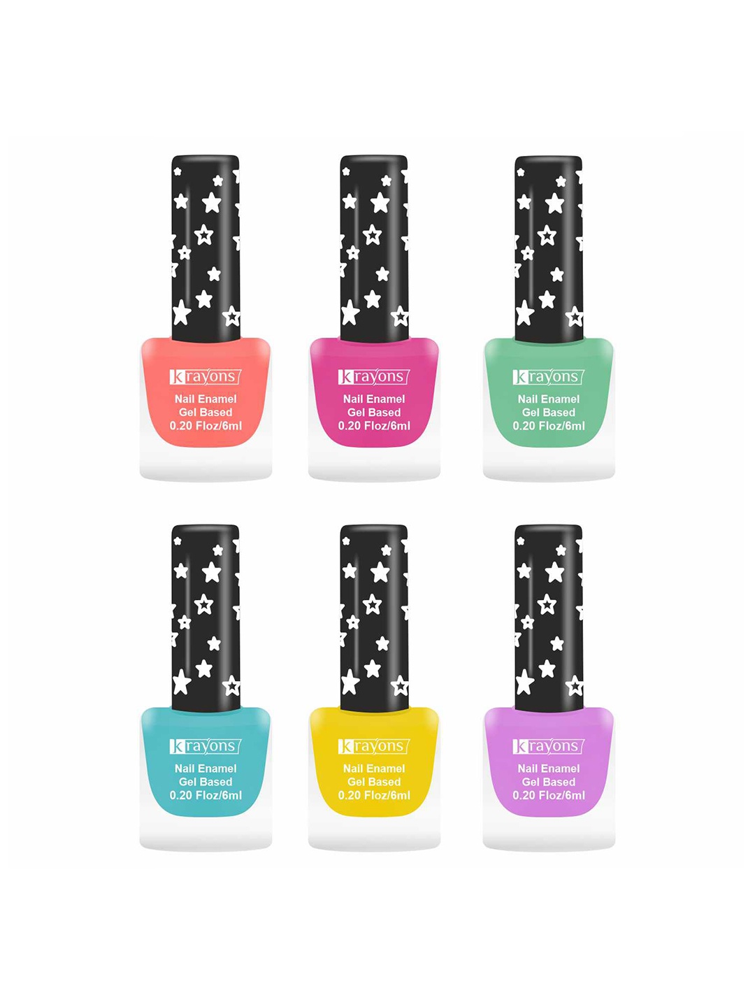 

krayons Set of 6 Cute Super Matte Quick Dry Long Lasting Gel Based Nail Enamel - 6 ml each, Multi