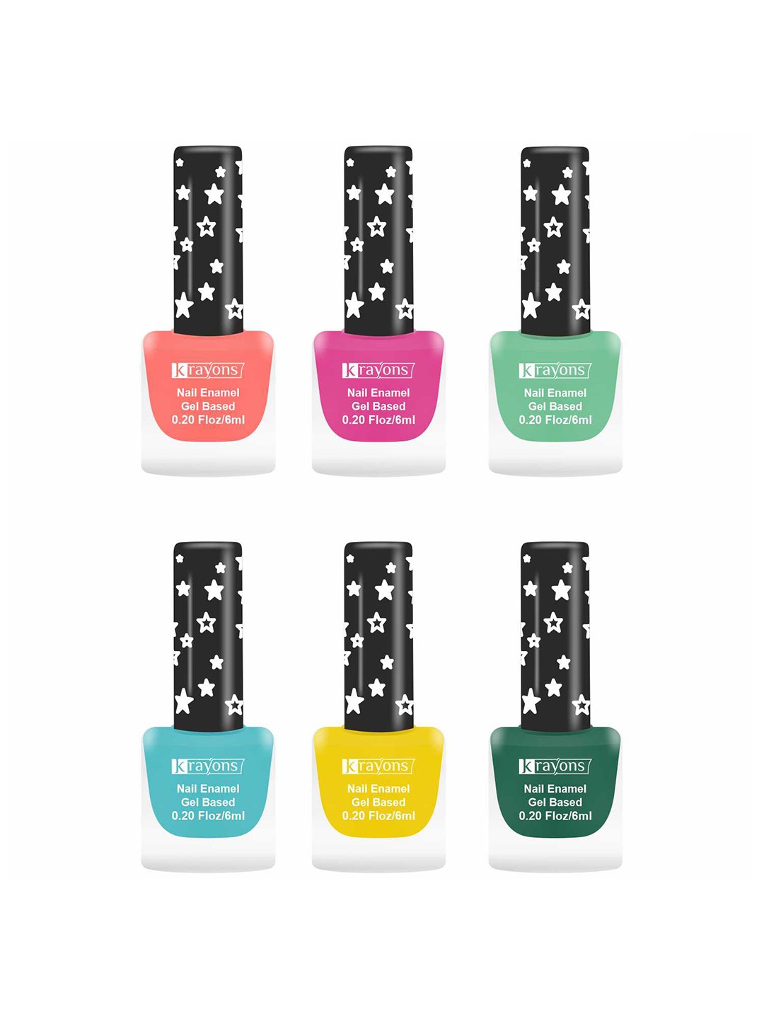 

krayons Set Of 6 Gel Based Matte Finish Nail Enamel - 6 ml each, Multi