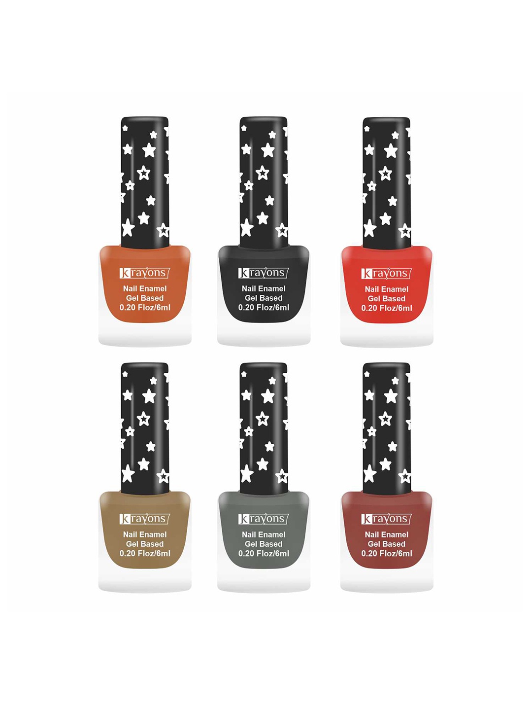 

krayons Set Of 6 Gel Based Matte Finish Nail Enamel - 6 ml each, Multi