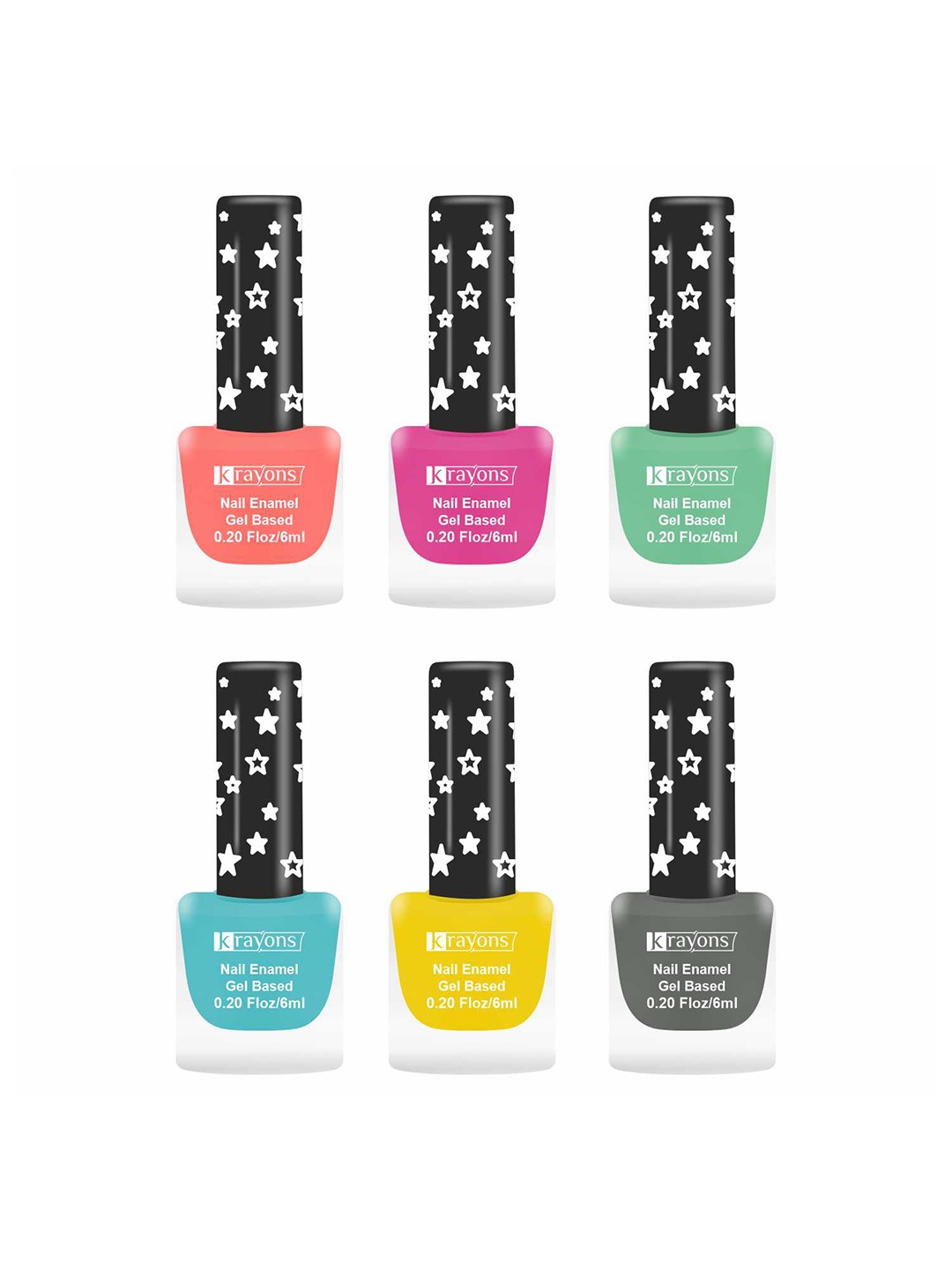 

krayons Set Of 6 Gel Based Matte Finish Nail Enamel - 6 ml each, Multi