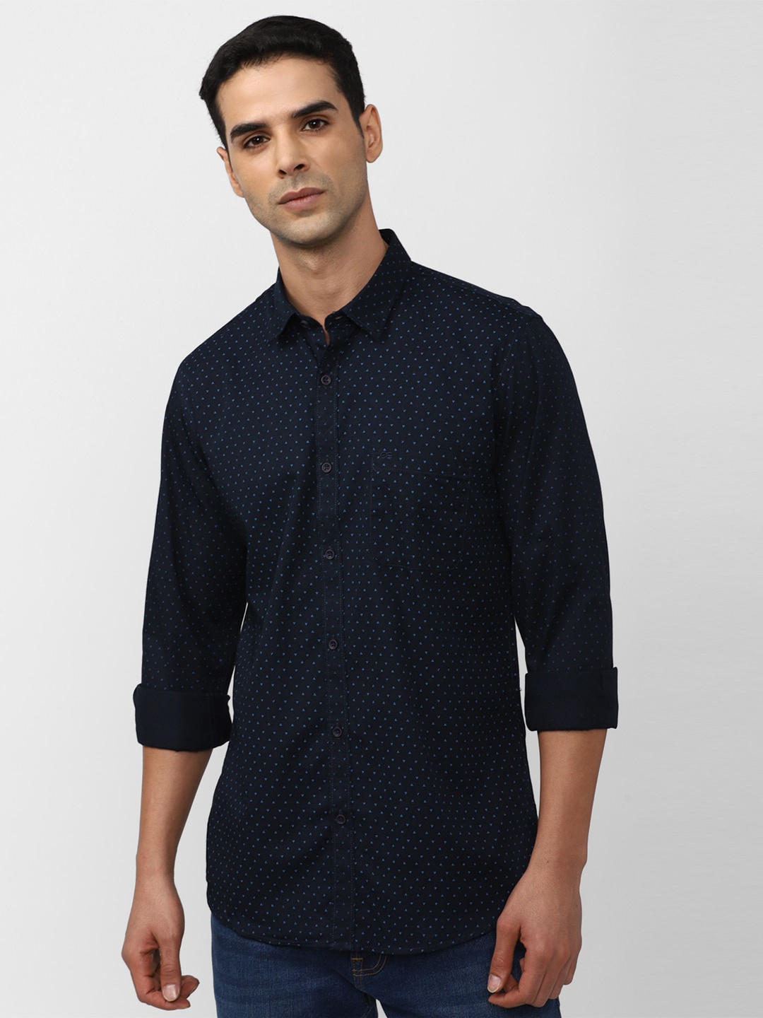 

Peter England Casuals Slim Fit Printed Pure Cotton Casual Shirt, Navy blue