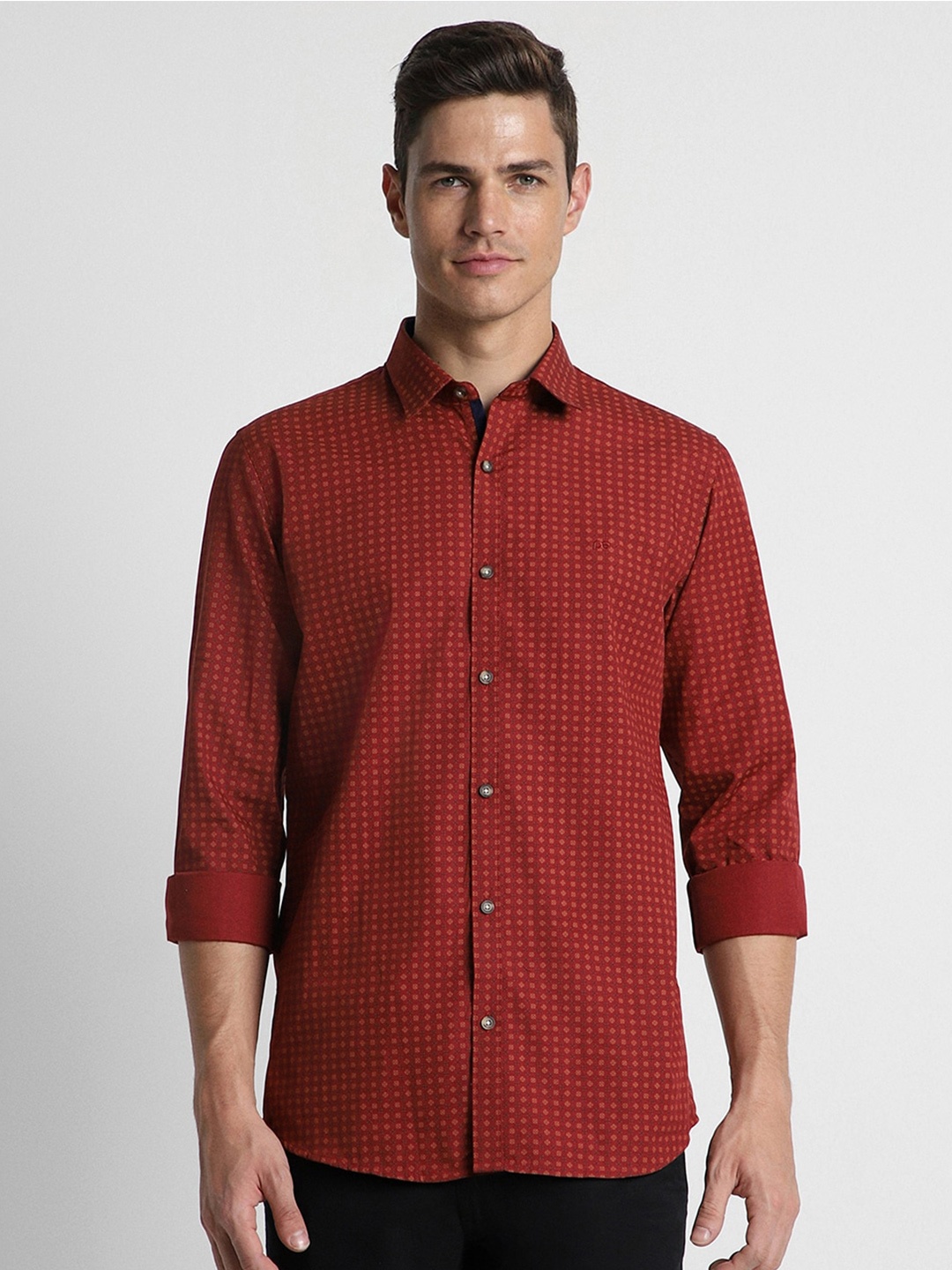 

Peter England Casuals Slim Fit Printed Pure Cotton Casual Shirt, Maroon