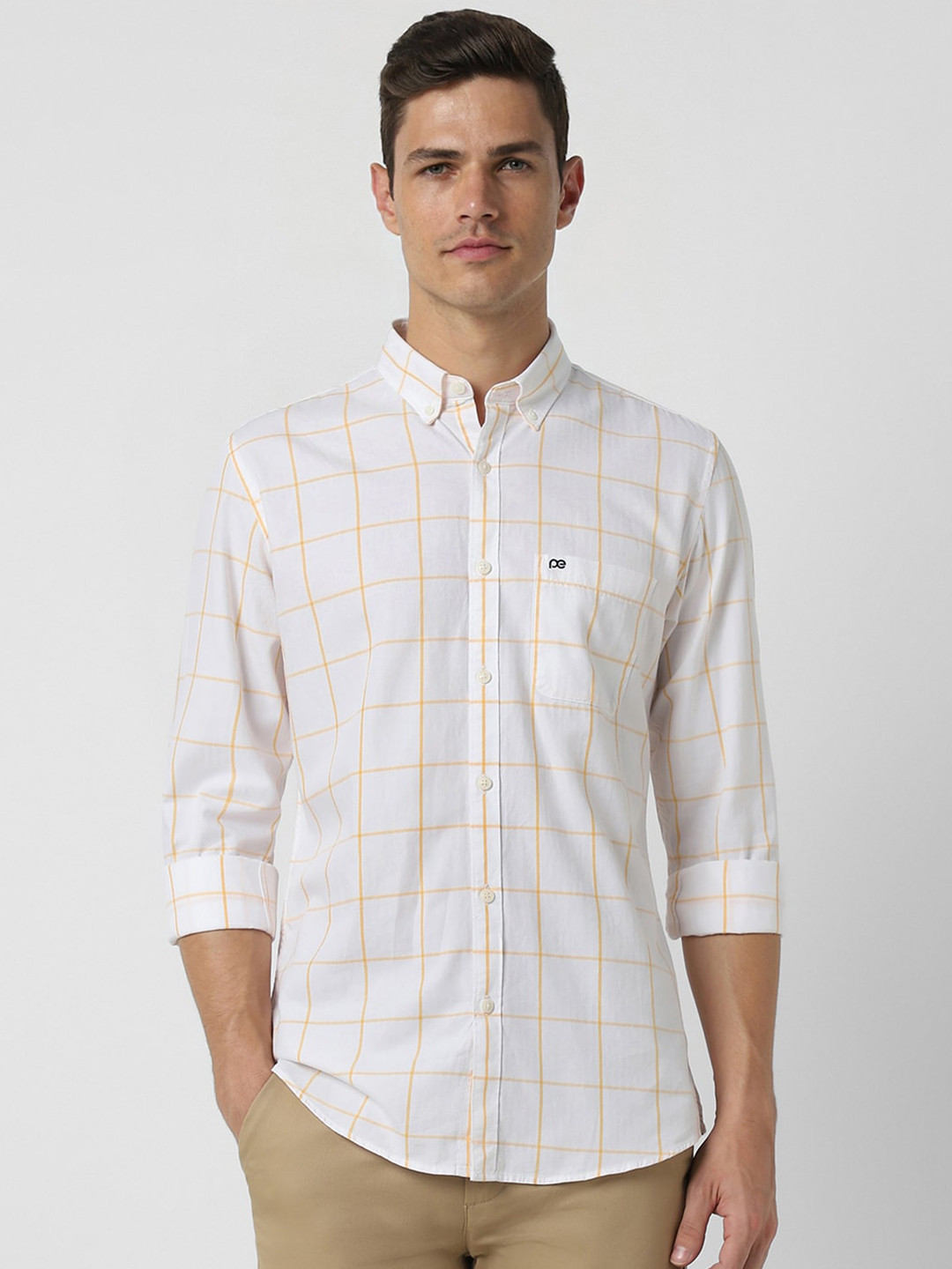 

Peter England Casuals Slim Fit Windowpane Checked Pure Cotton Casual Shirt, White