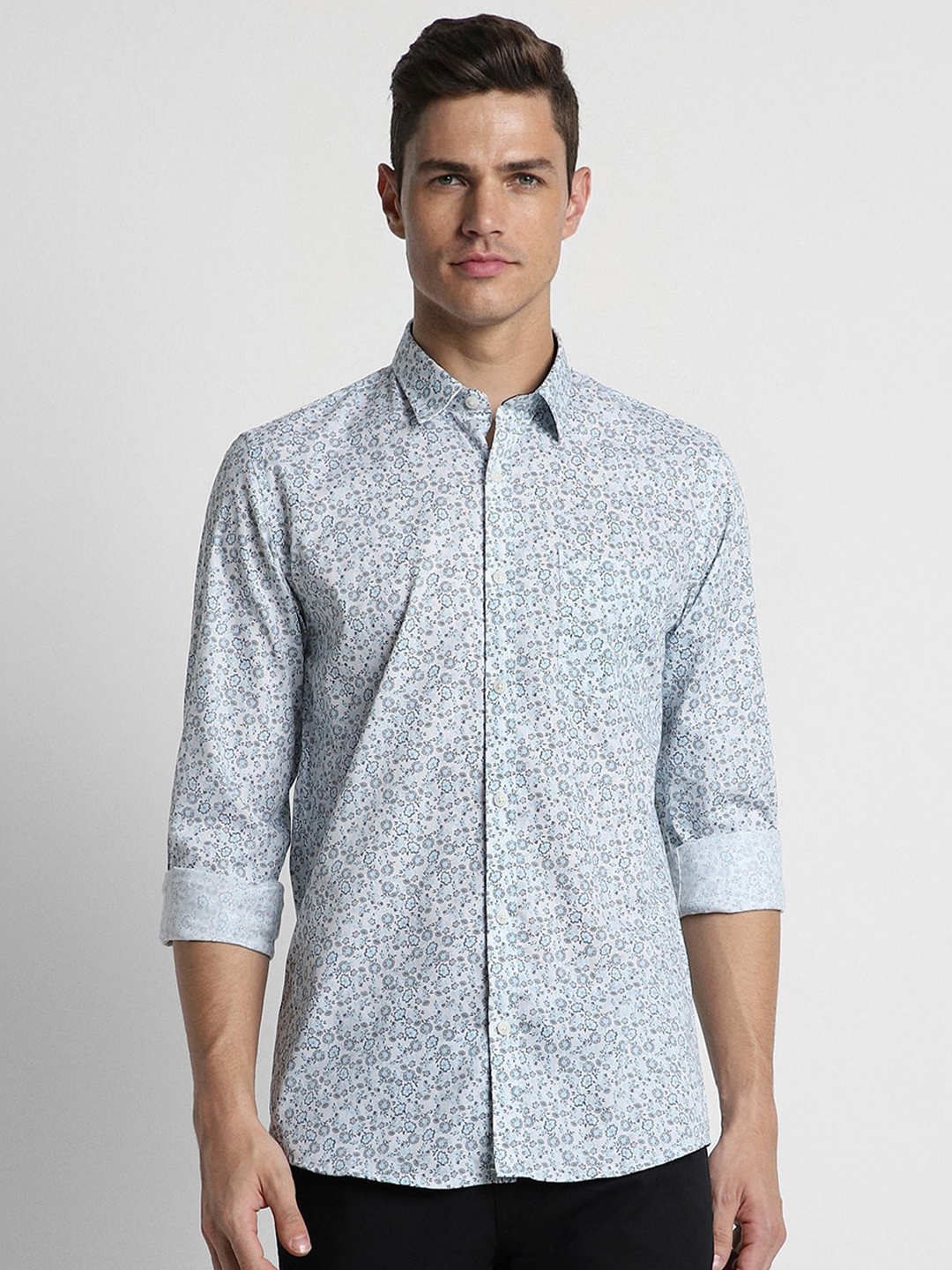 

Peter England Casuals Slim Fit Floral Printed Opaque Pure Cotton Casual Shirt, Blue