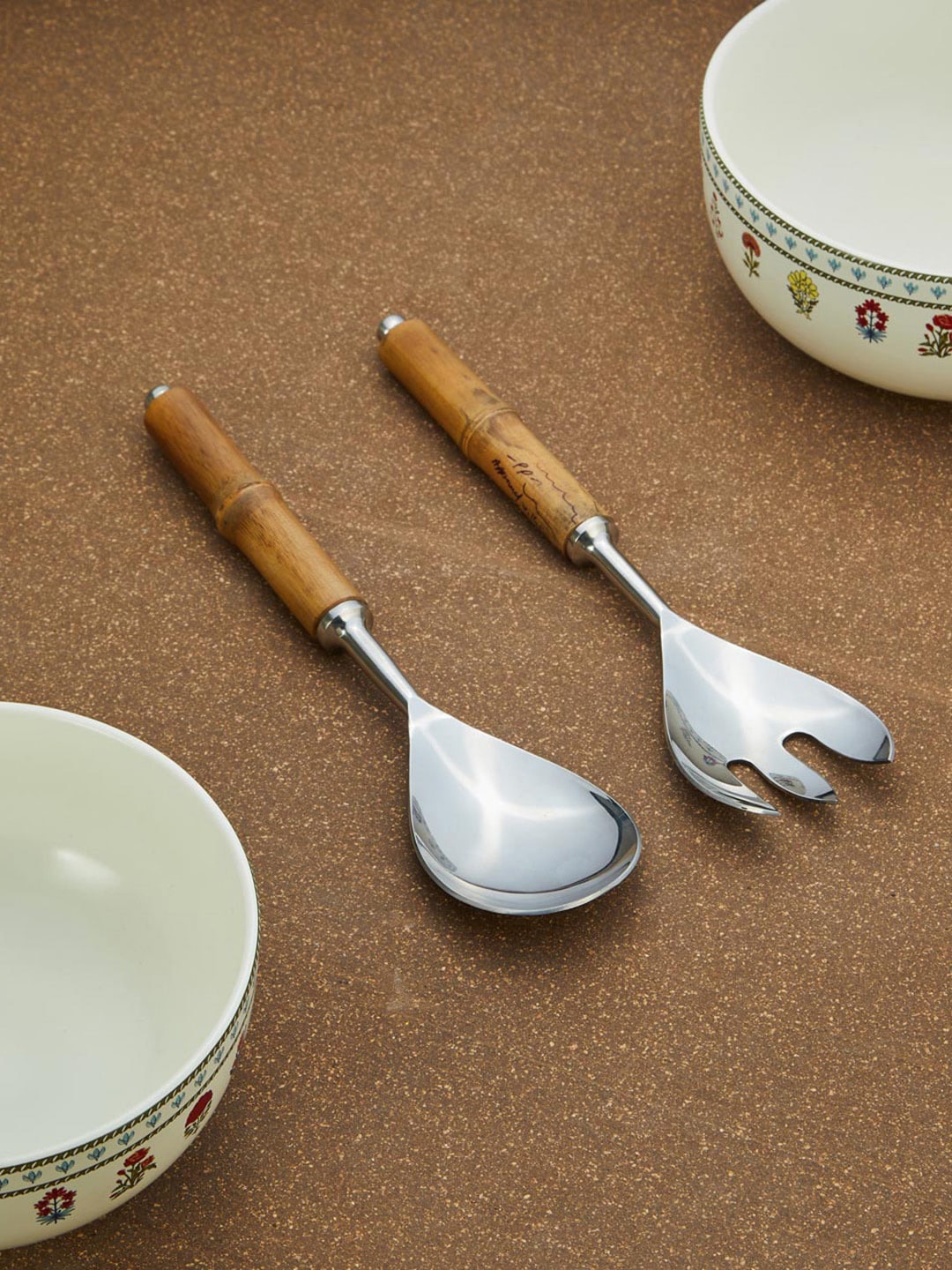 

Fabindia Set of 2 Silver-Toned Salad Server Spoon & Fork Cutlery