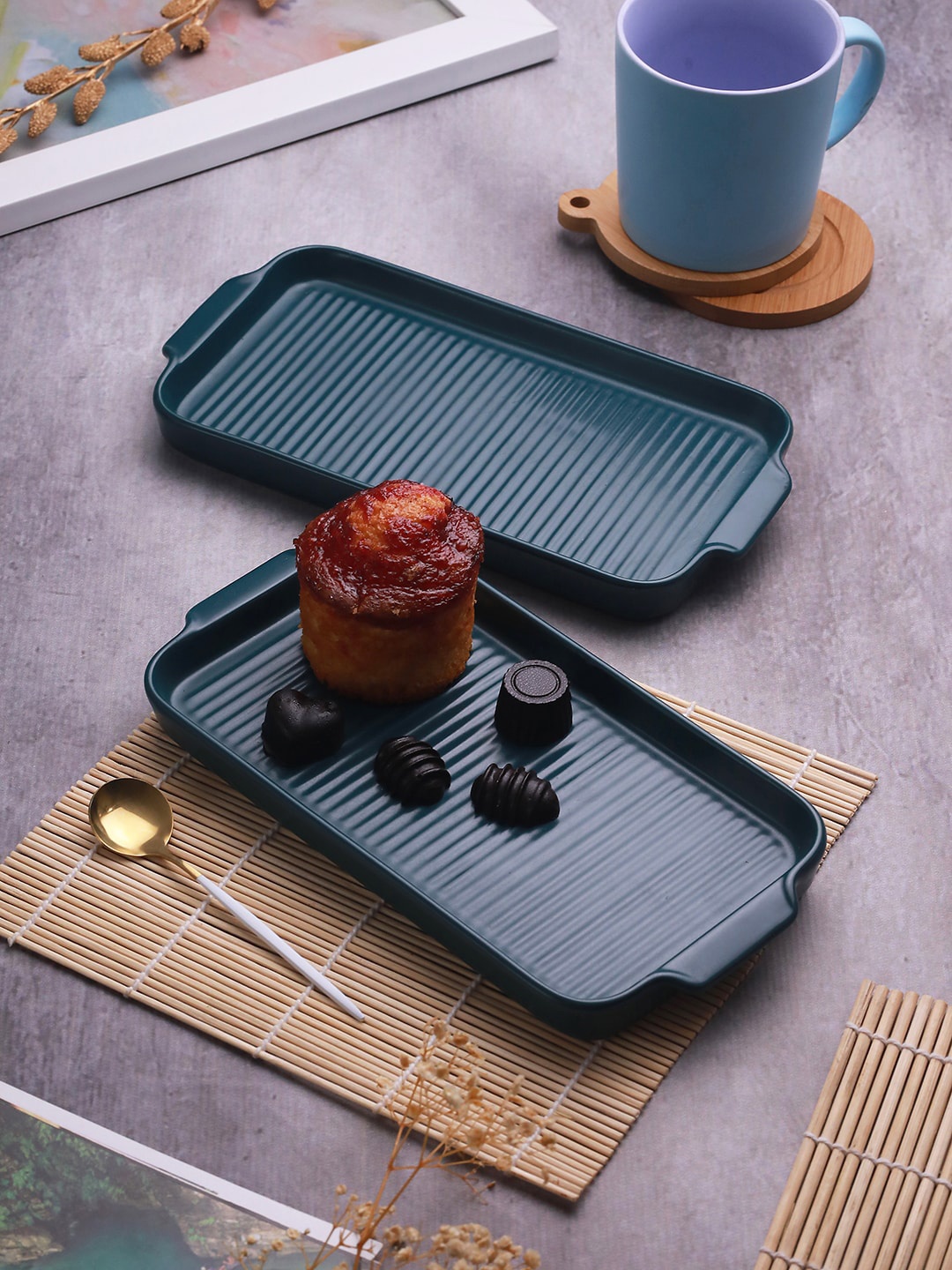 

TIED RIBBONS 2 Pieces Microwave Safe Ceramic Serving Grill Tray for Oven, Black