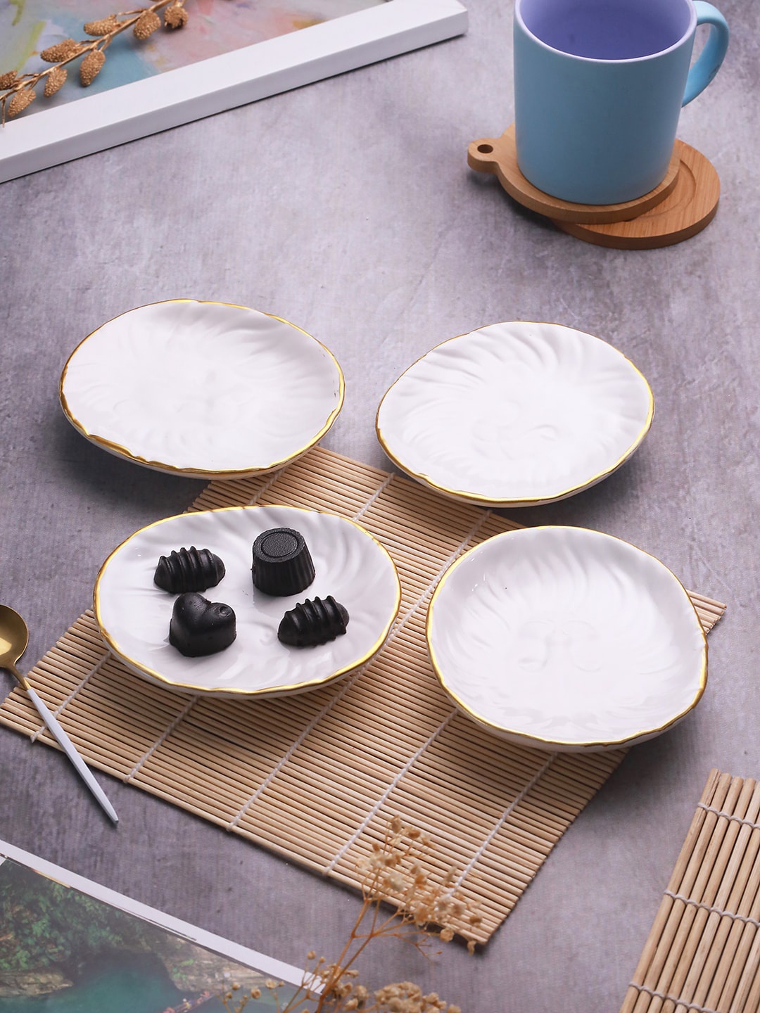 

TIED RIBBONS 4 Pieces Microwave Safe Ceramic Serving Dishes, White