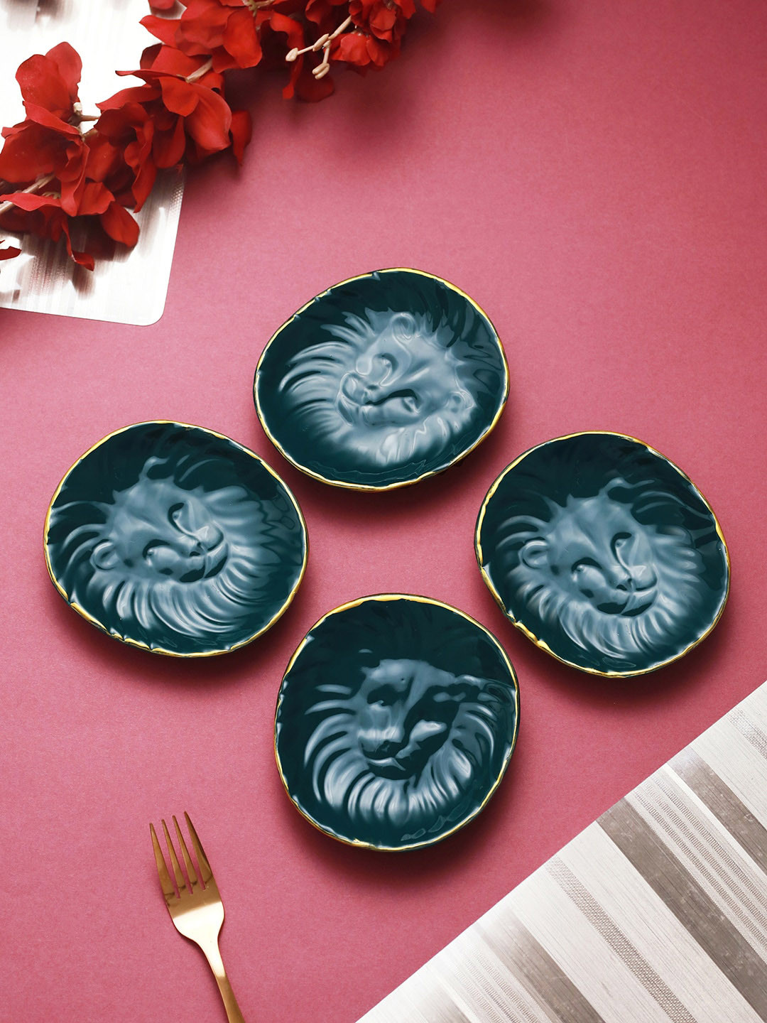 

TIED RIBBONS Green 4 Pieces Ceramic Serving Plates