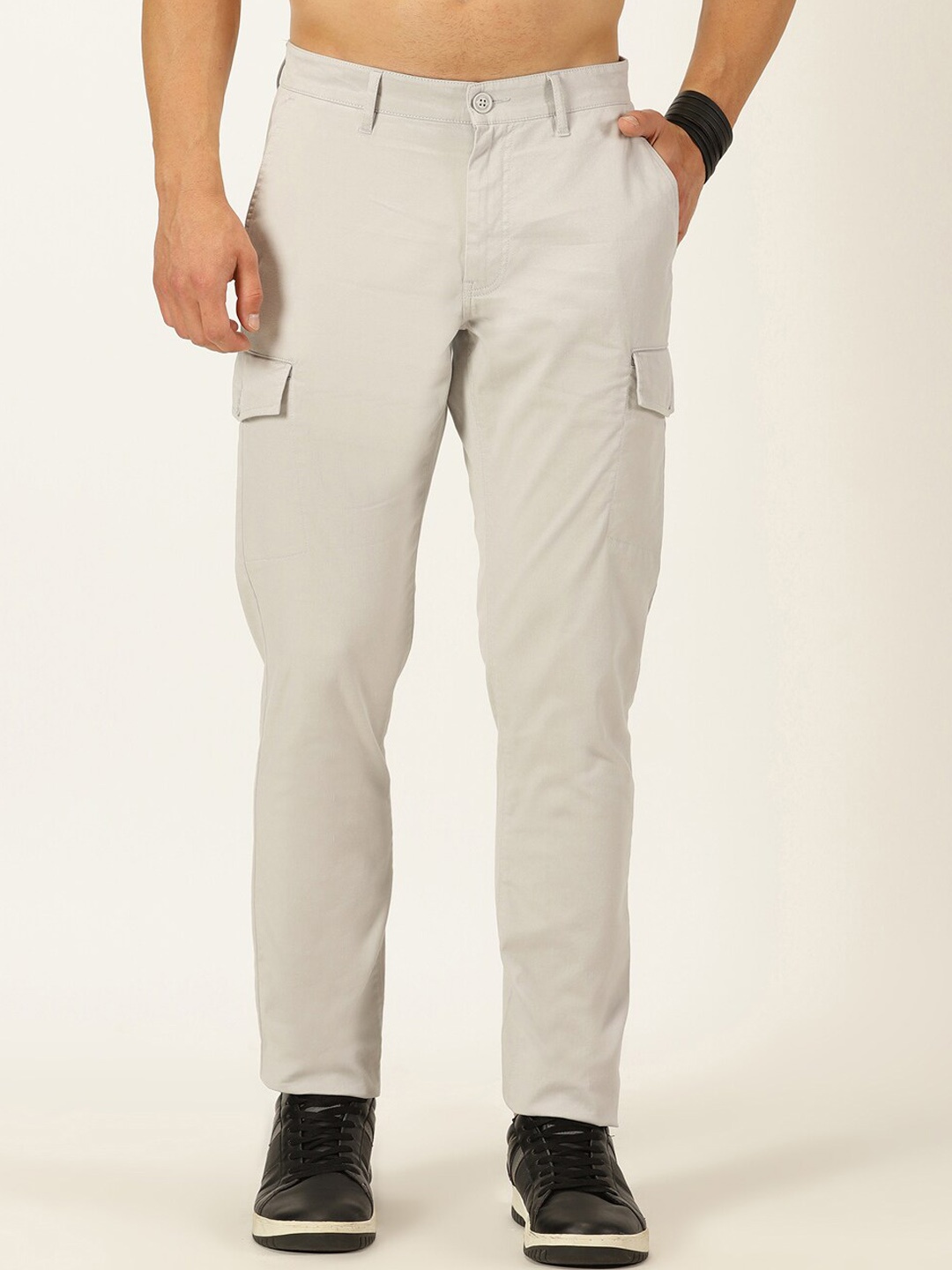 

Mast & Harbour Men Grey Smart Easy Wash Cargos Trouser