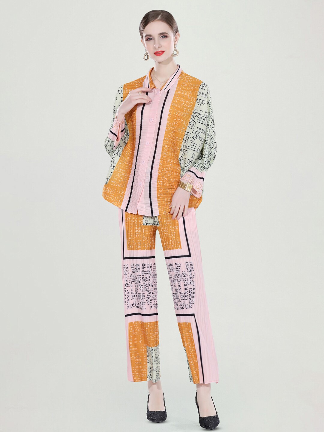 

JC Collection Printed Shirt Style Top & Trouser, Yellow