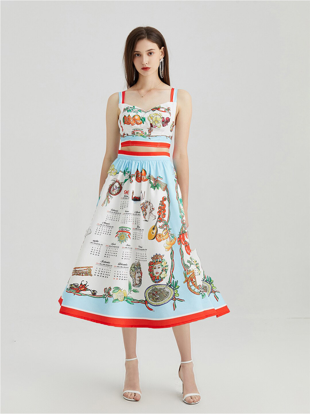 

JC Collection Conversation Printed Crop Top & A-Line Skirt, Blue