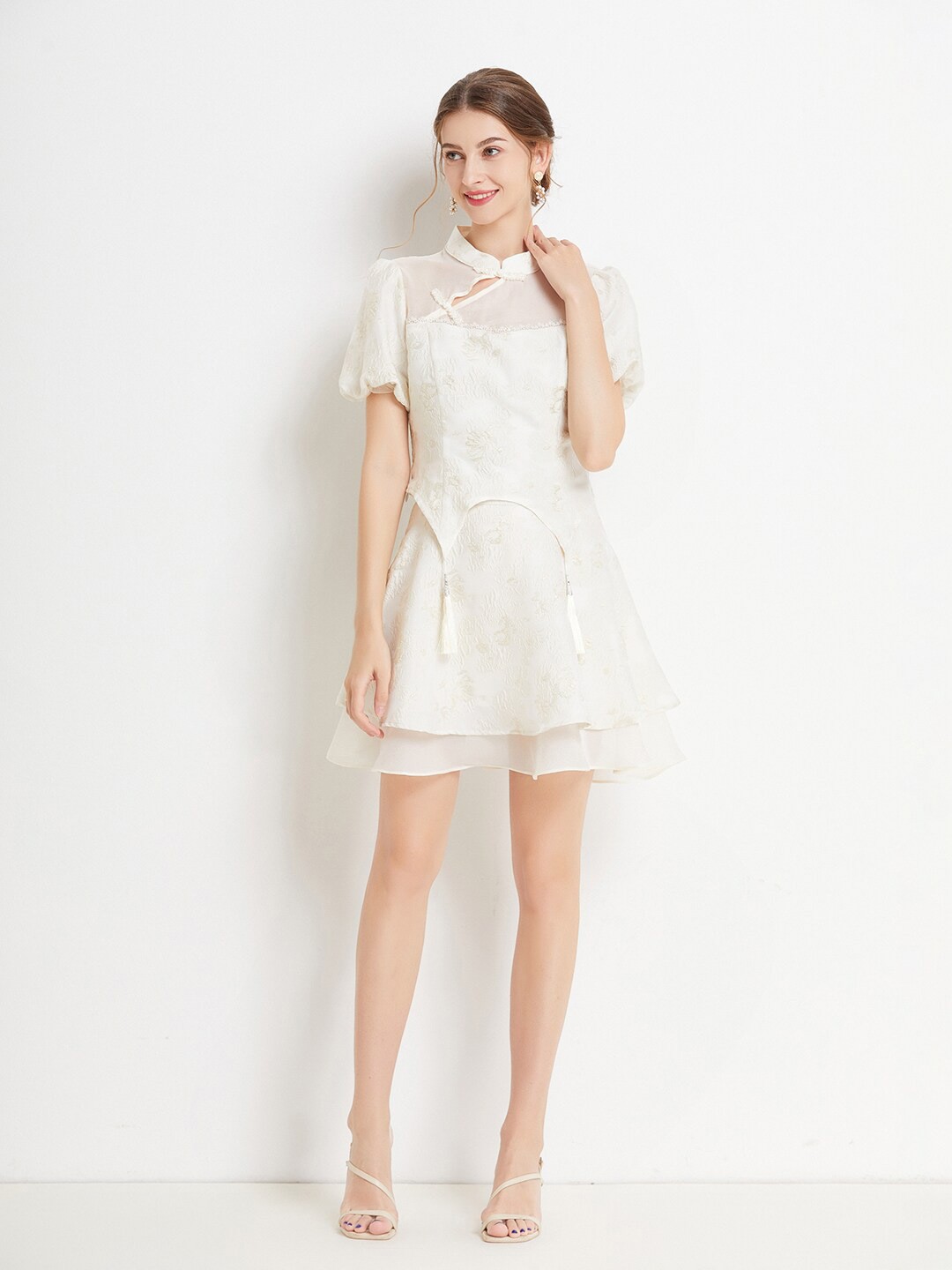 

JC Collection Self Design Flared Top & Mini Skirt, White