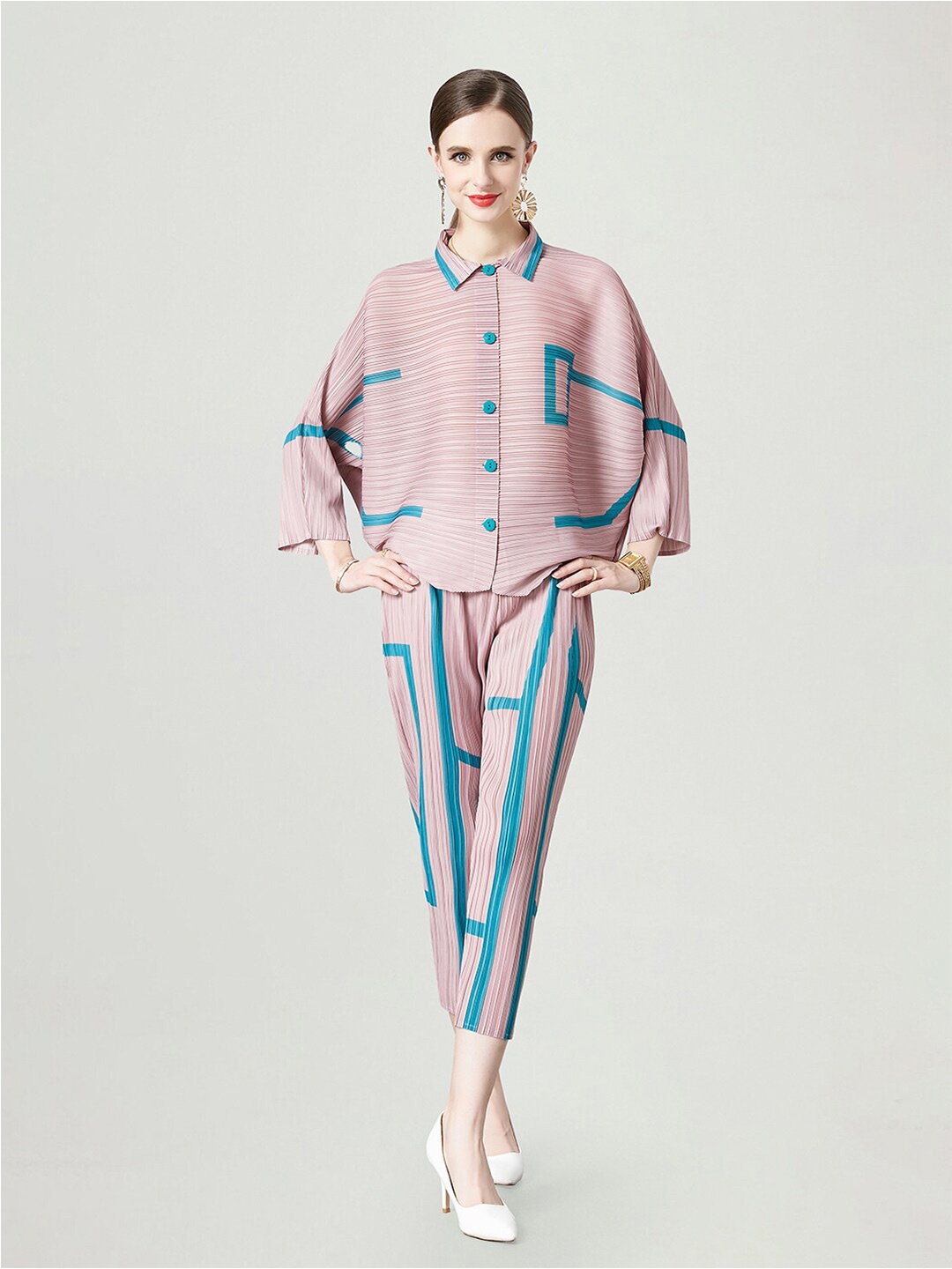 

JC Collection Printed Shirt With Trousers, Pink