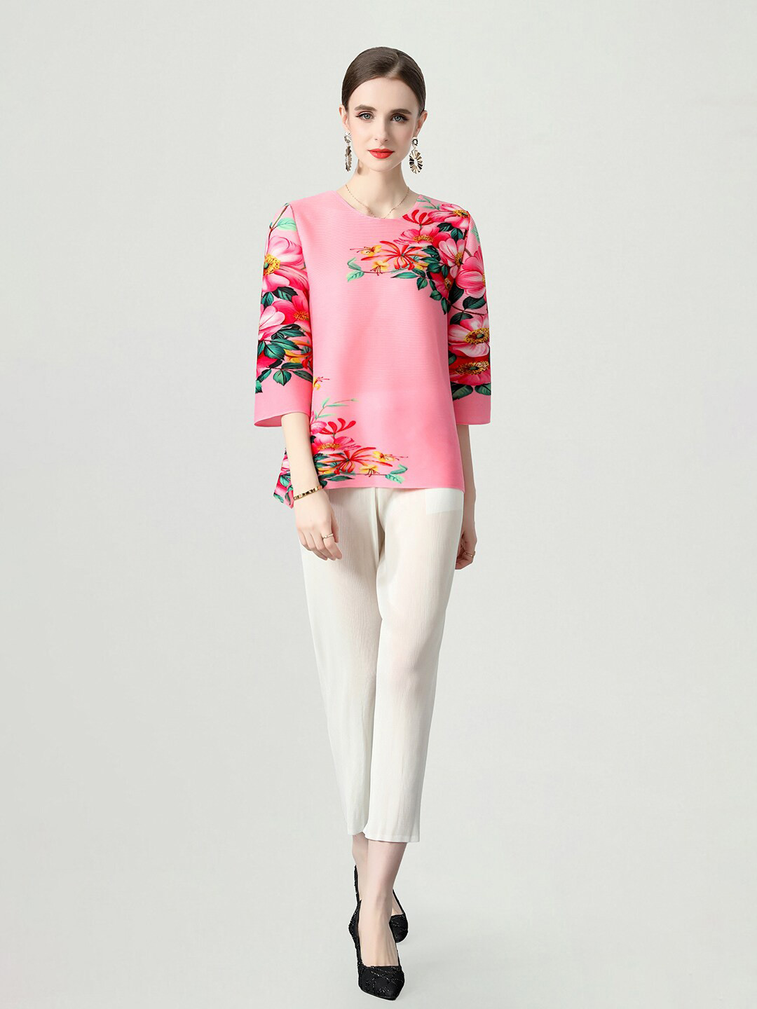 

JC Collection Floral Printed Top & Cropped Trousers, Pink
