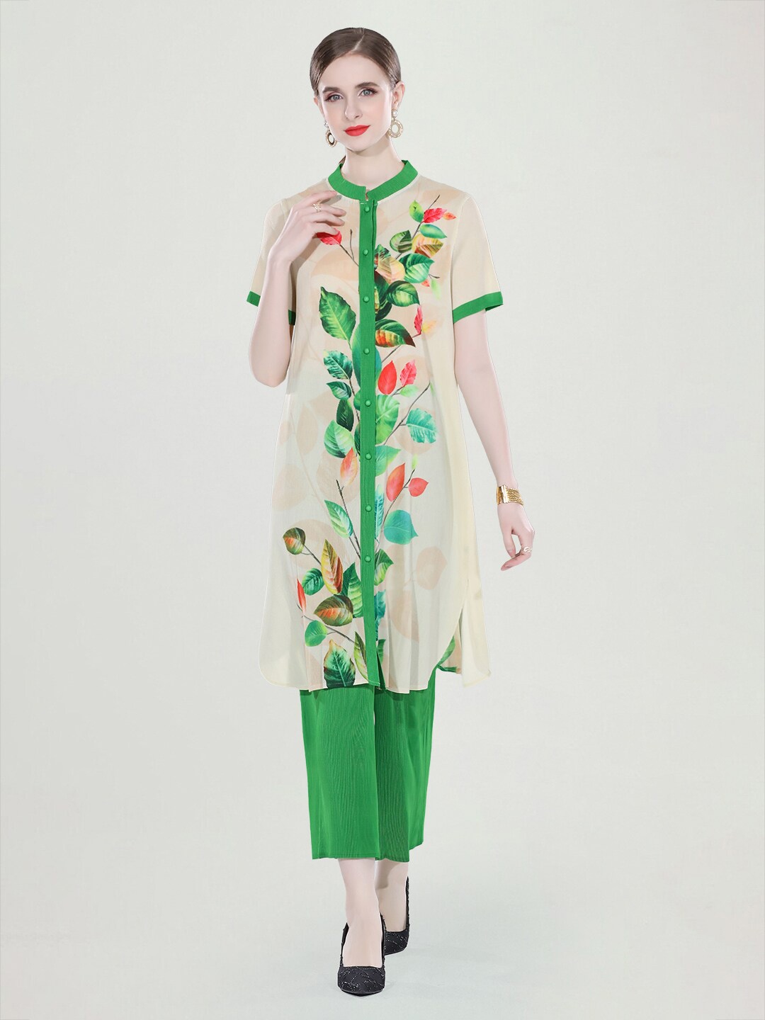 

JC Collection Printed Kurta With Palazzos, Green