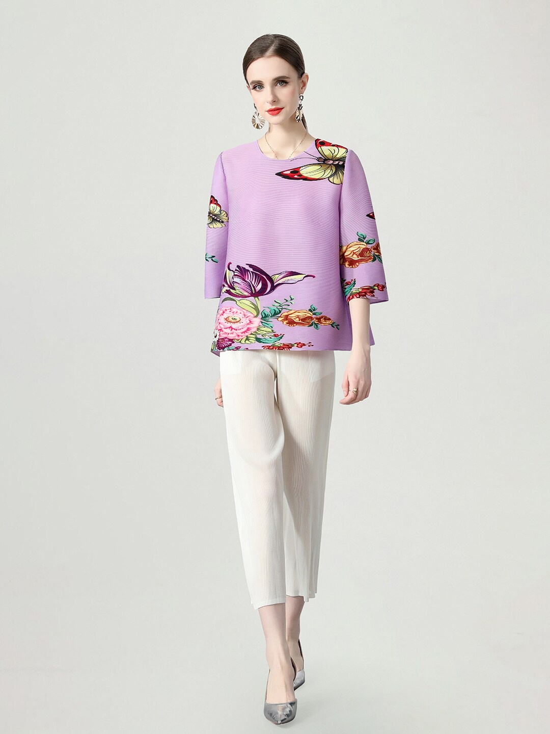 

JC Collection Floral Printed Top & Trouser, Purple
