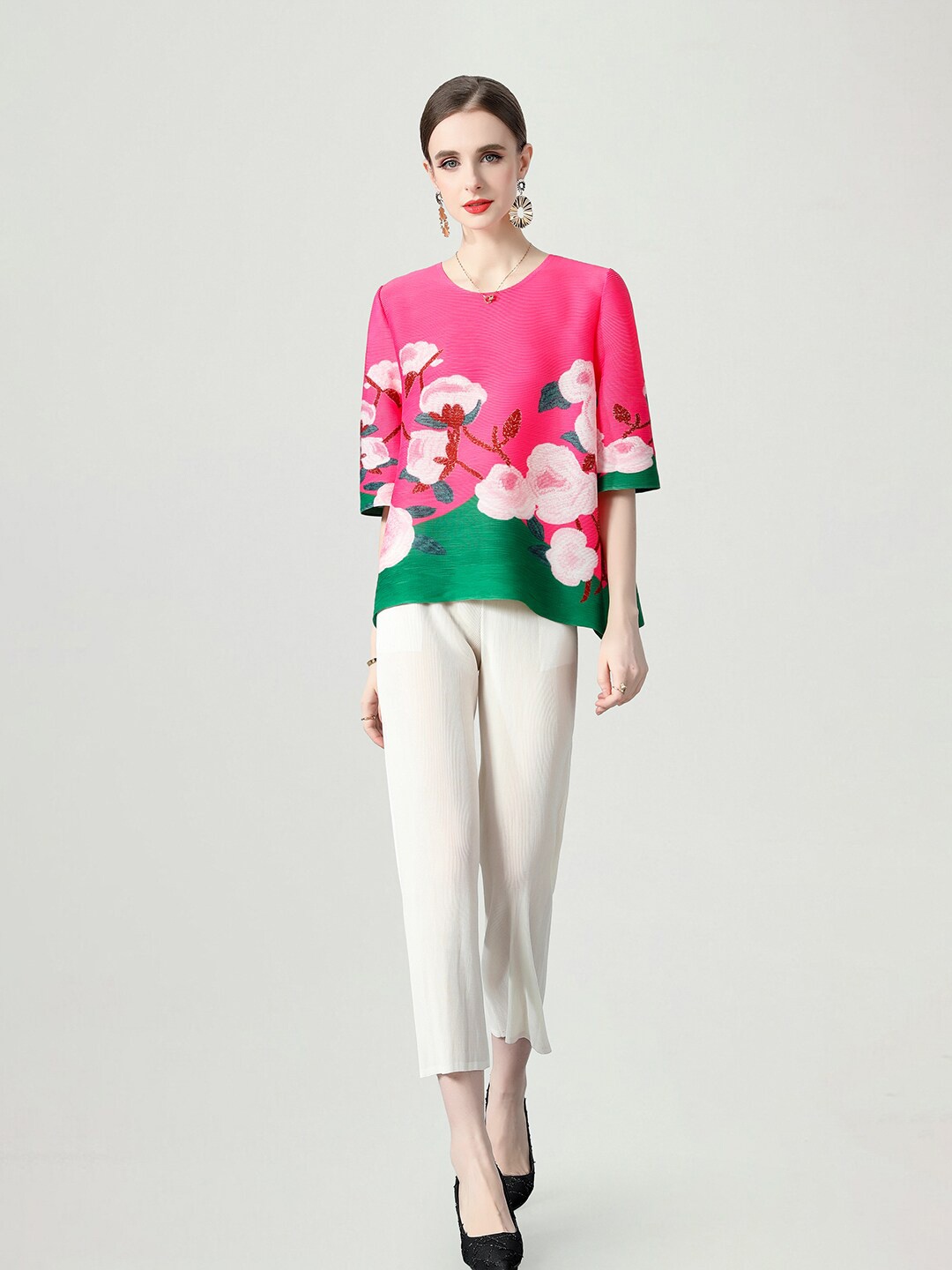 

JC Collection Floral Printed Top & Trouser, Pink
