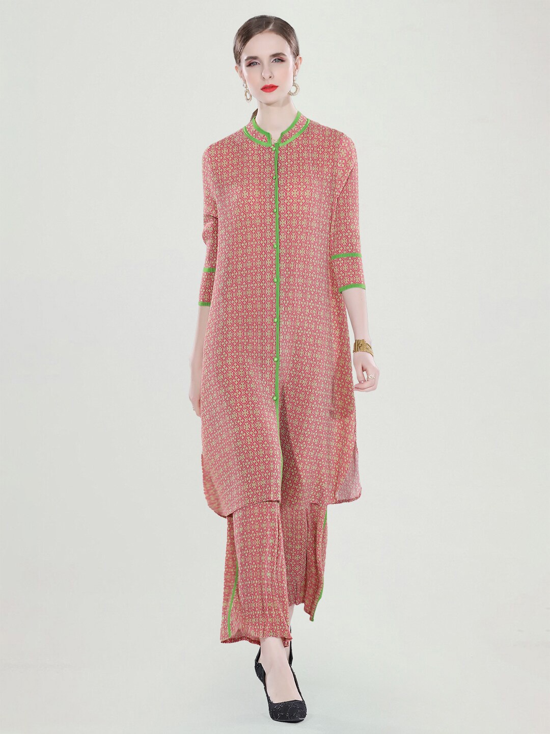 

JC Collection Printed Straight Hem Kurta With Palazzos, Pink