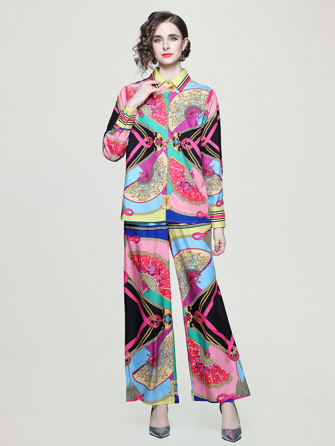 

JC Collection Printed Shirt & Trouser, Pink