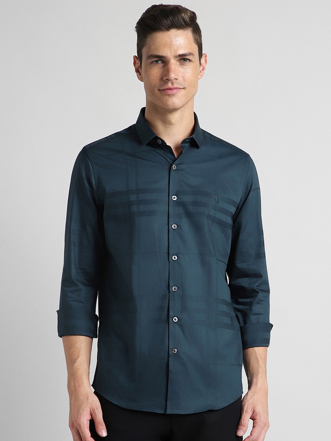 

SIMON CARTER LONDON Slim Fit Striped Pure Cotton Casual Shirt, Blue