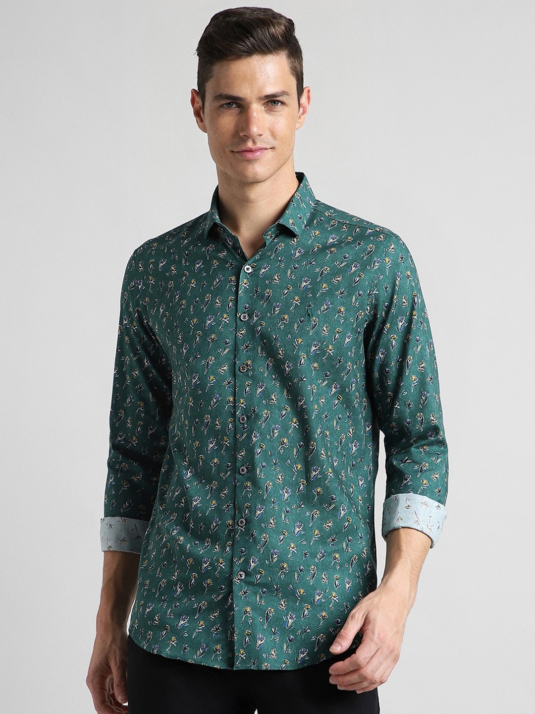 

SIMON CARTER LONDON Slim Fit Floral Printed Pure Cotton Casual Shirt, Green