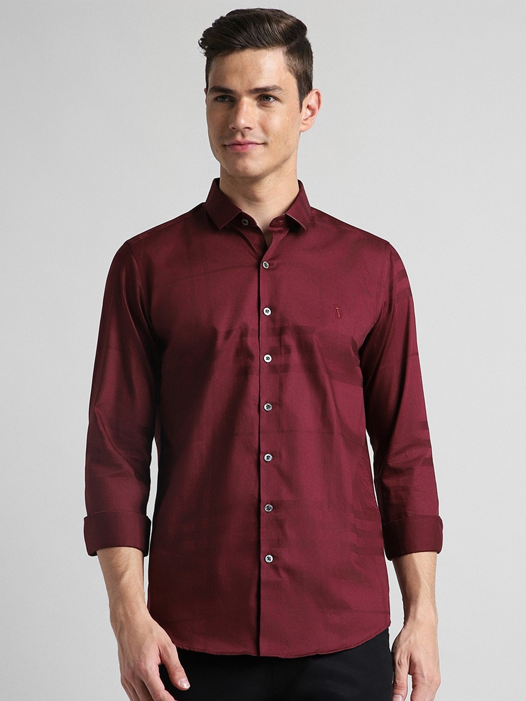 

SIMON CARTER LONDON Slim Fit Striped Pure Cotton Casual Shirt, Maroon