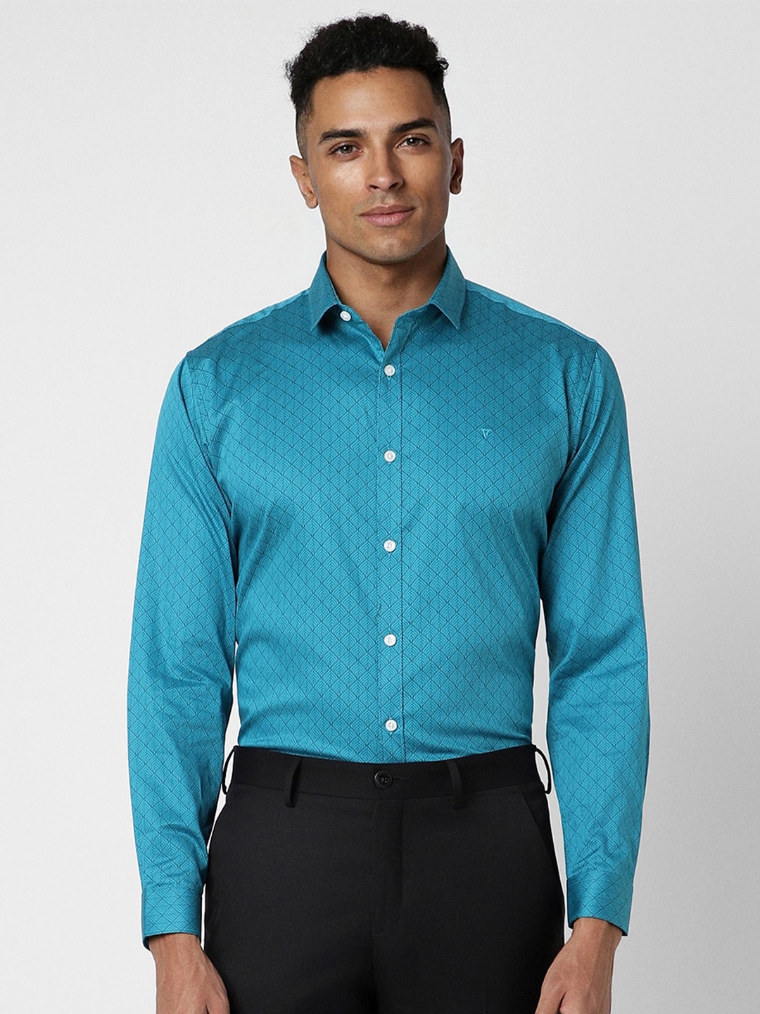 

V Dot Slim Fit Geometric Printed Pure Cotton Formal Shirt, Blue