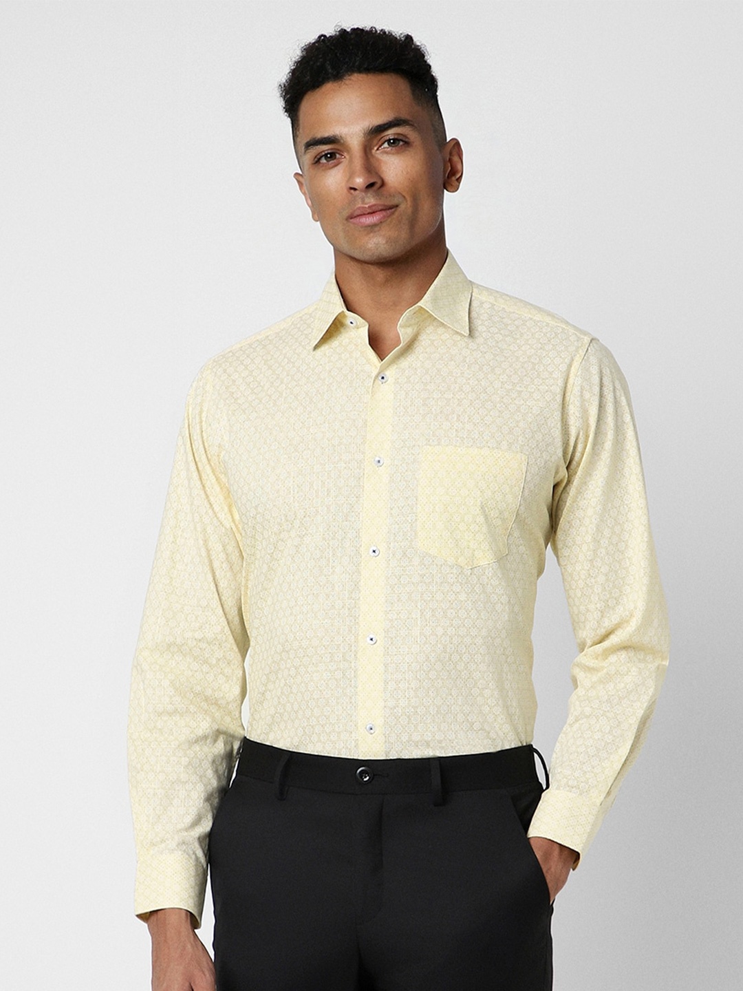 

Van Heusen Regular Fit Micro Ditsy Printed Spread Collar Long Sleeves Cotton Casual Shirt, Yellow