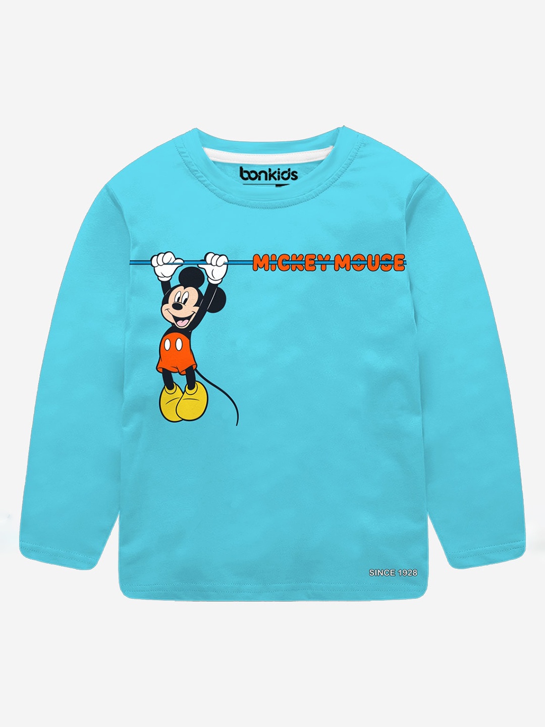 

BONKIDS Boys Mickey Mouse Printed Cotton T-shirt, Blue