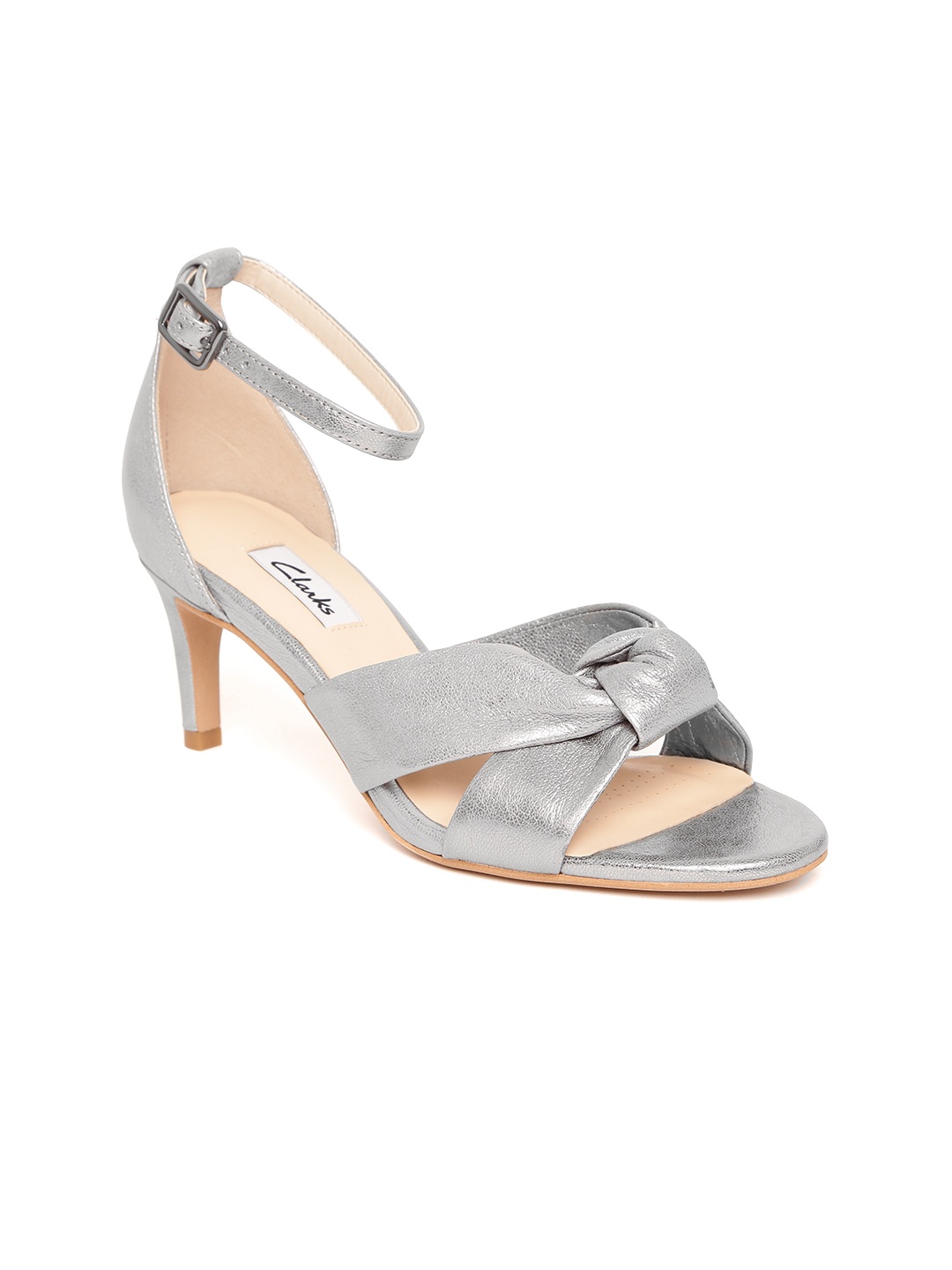 

Clarks Women Silver-Toned Leather Solid Sandals