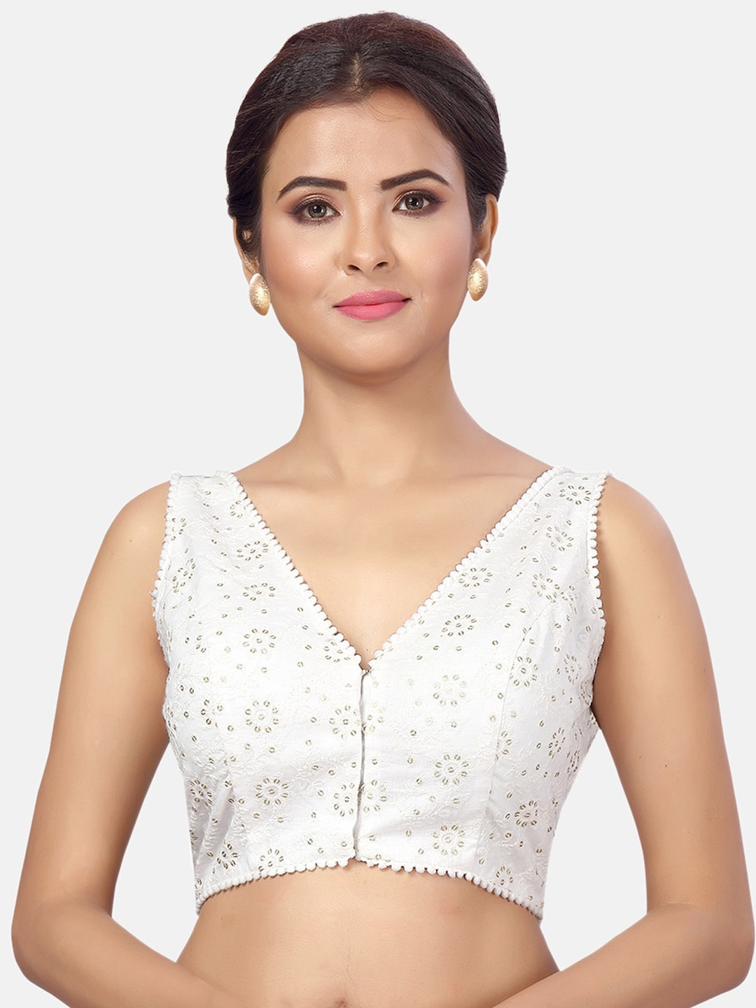 

Studio Shringaar Chikankari Padded Sleeveless Pure Cotton Saree Blouse, White