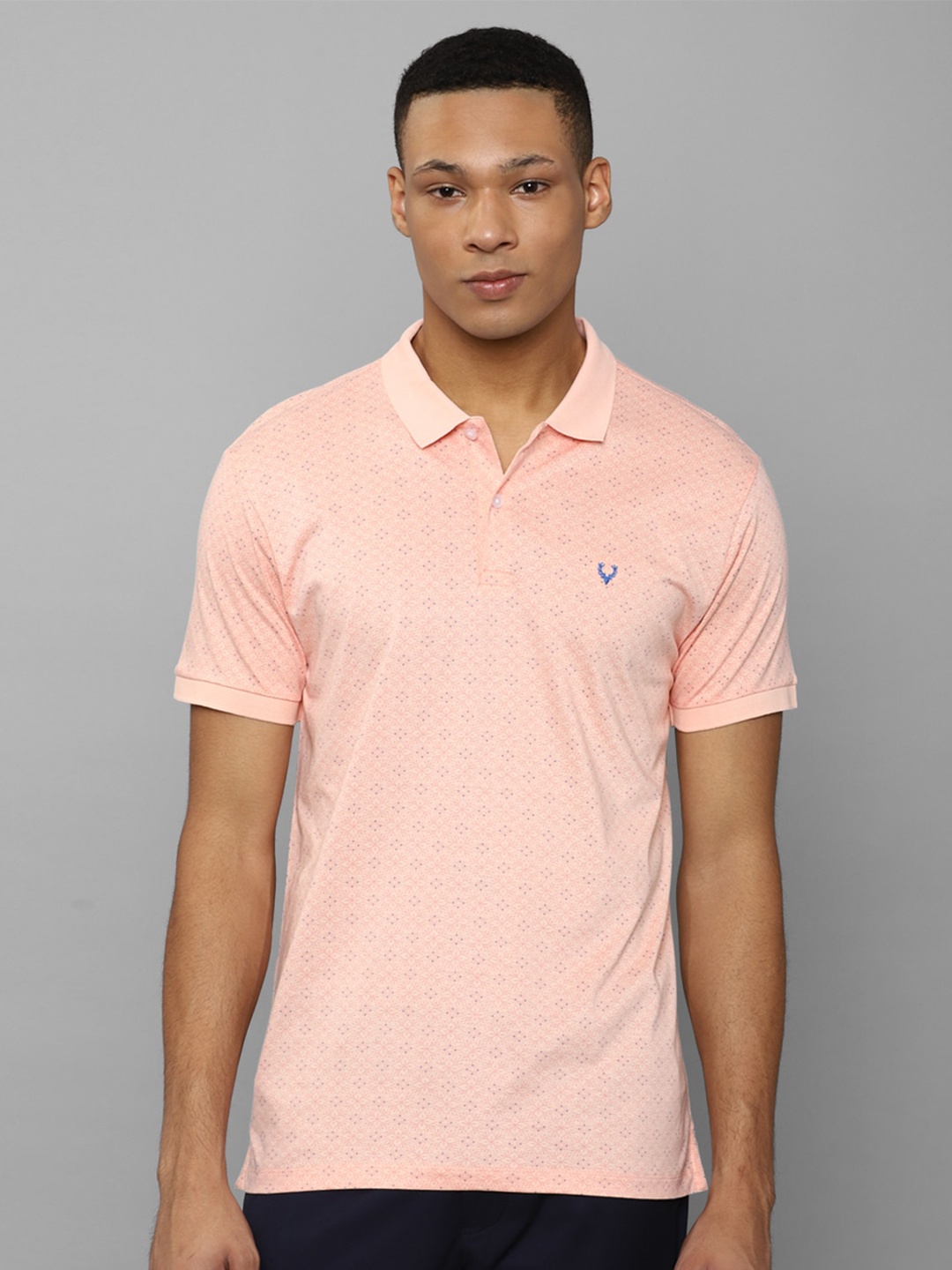 

Allen Solly Floral Printed Polo Collar Pure Cotton T-shirt, Peach