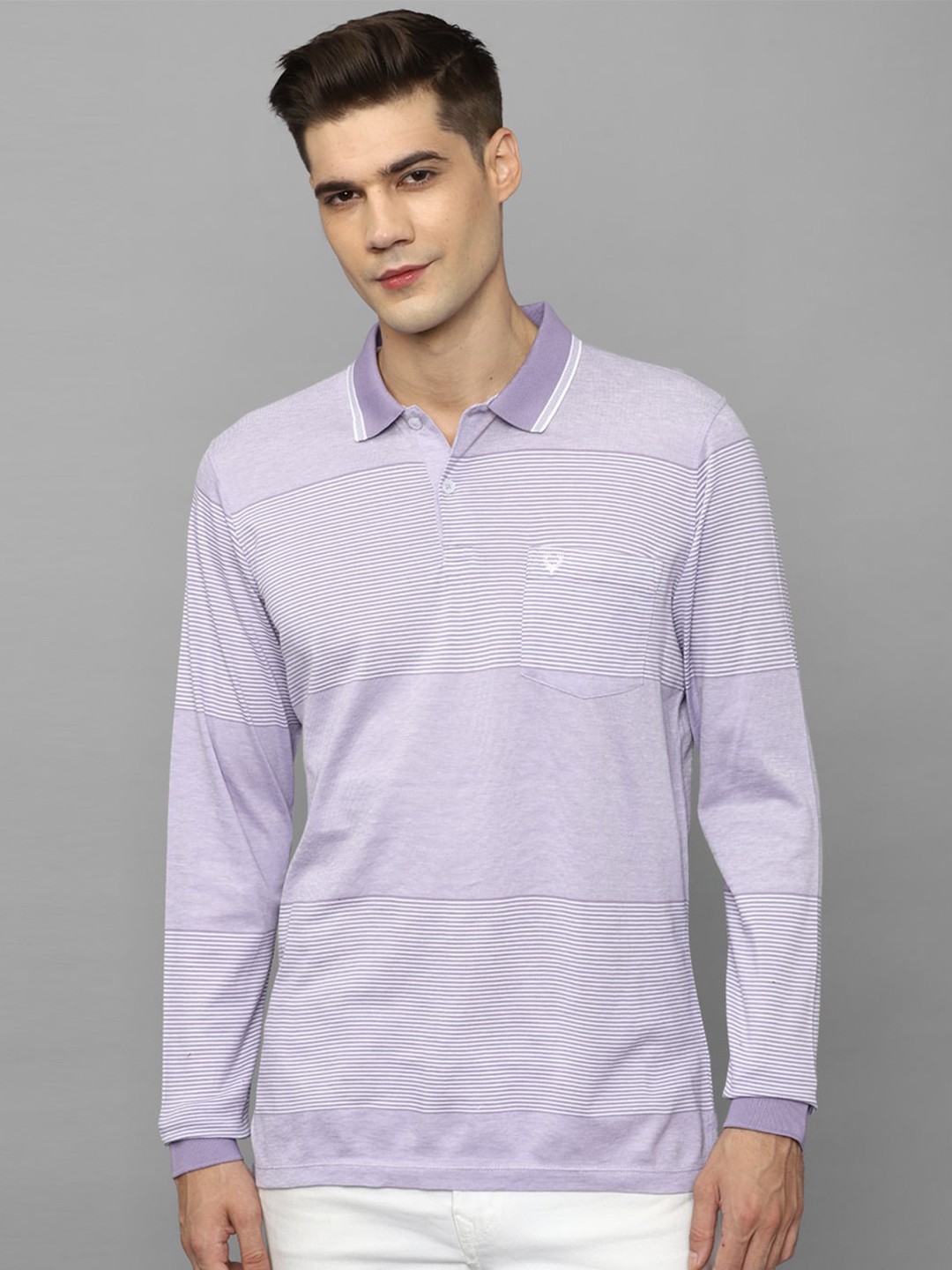 

Allen Solly Striped Polo Collar Pure Cotton T-shirt, Purple