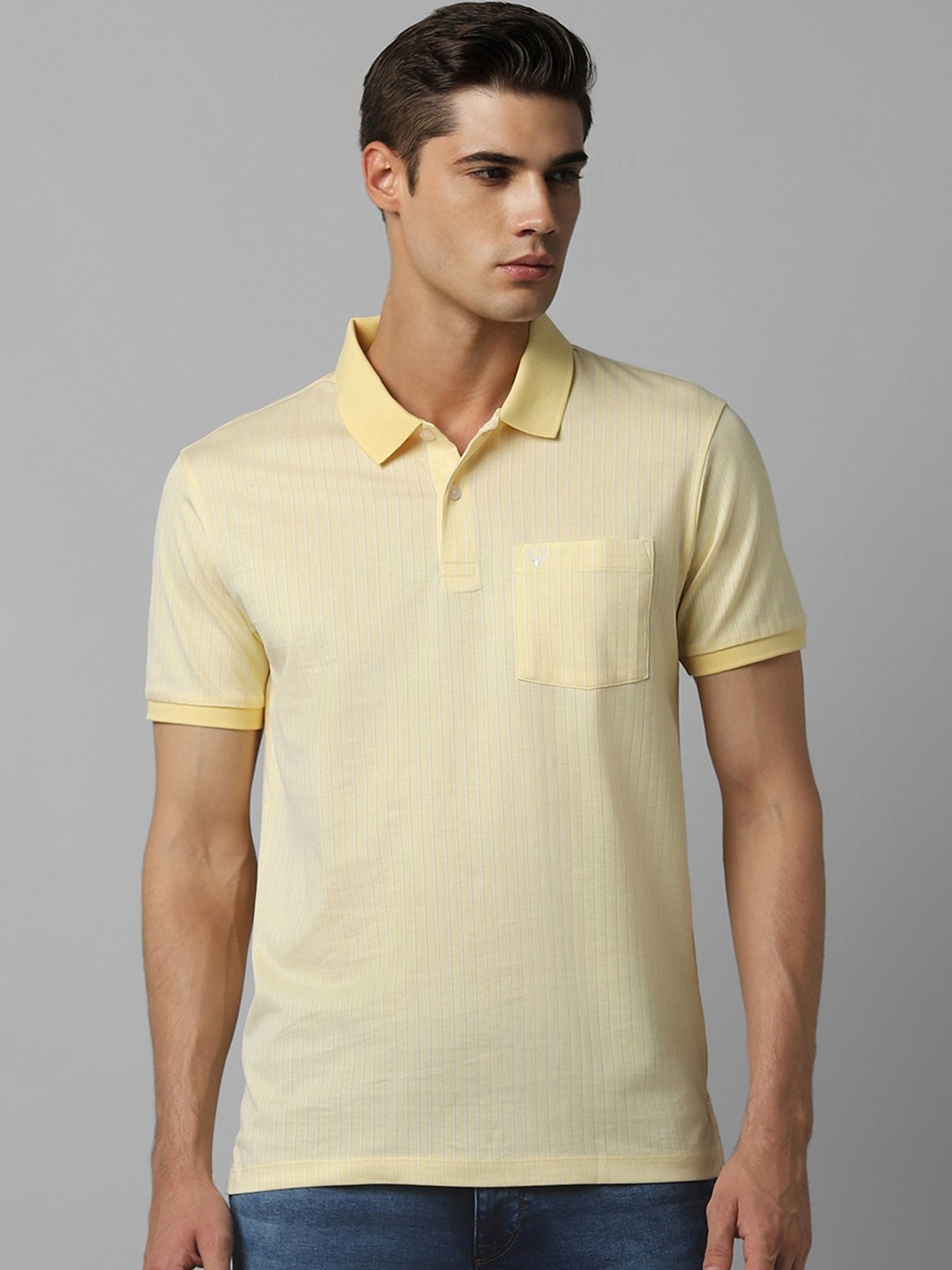 

Allen Solly Striped Polo Collar Pure Cotton T-shirt, Yellow