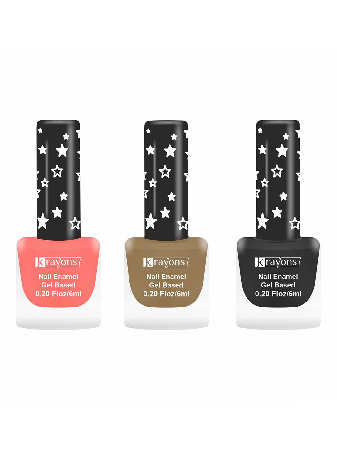 

krayons 3Pcs Super Matte Finish Long Lasting Nail Enamel - 6ml Each - Peach-Beige-Black, Multi