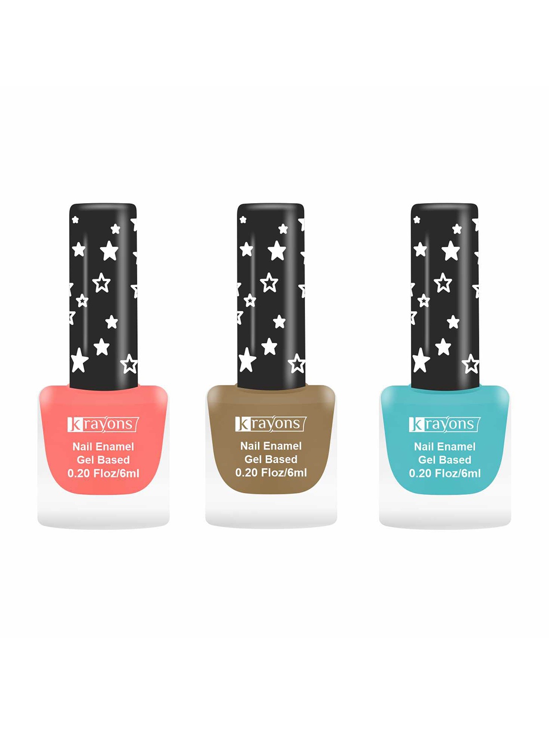 

krayons Set Of 3 Gel Based Matte Finish Nail Enamel - Blossom Peach+Nude Beige+Cyan Matte, Multi