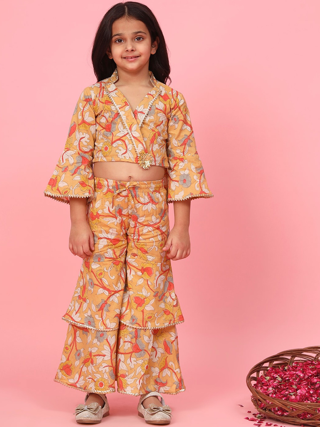 

Readiprint Girls Pure Cotton Printed Top with Sharara, Mustard
