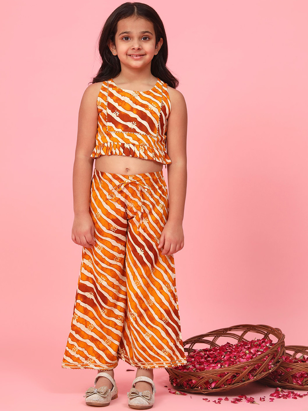 

Readiprint Girls Printed Top with Palazzos Clothing Set, Rust
