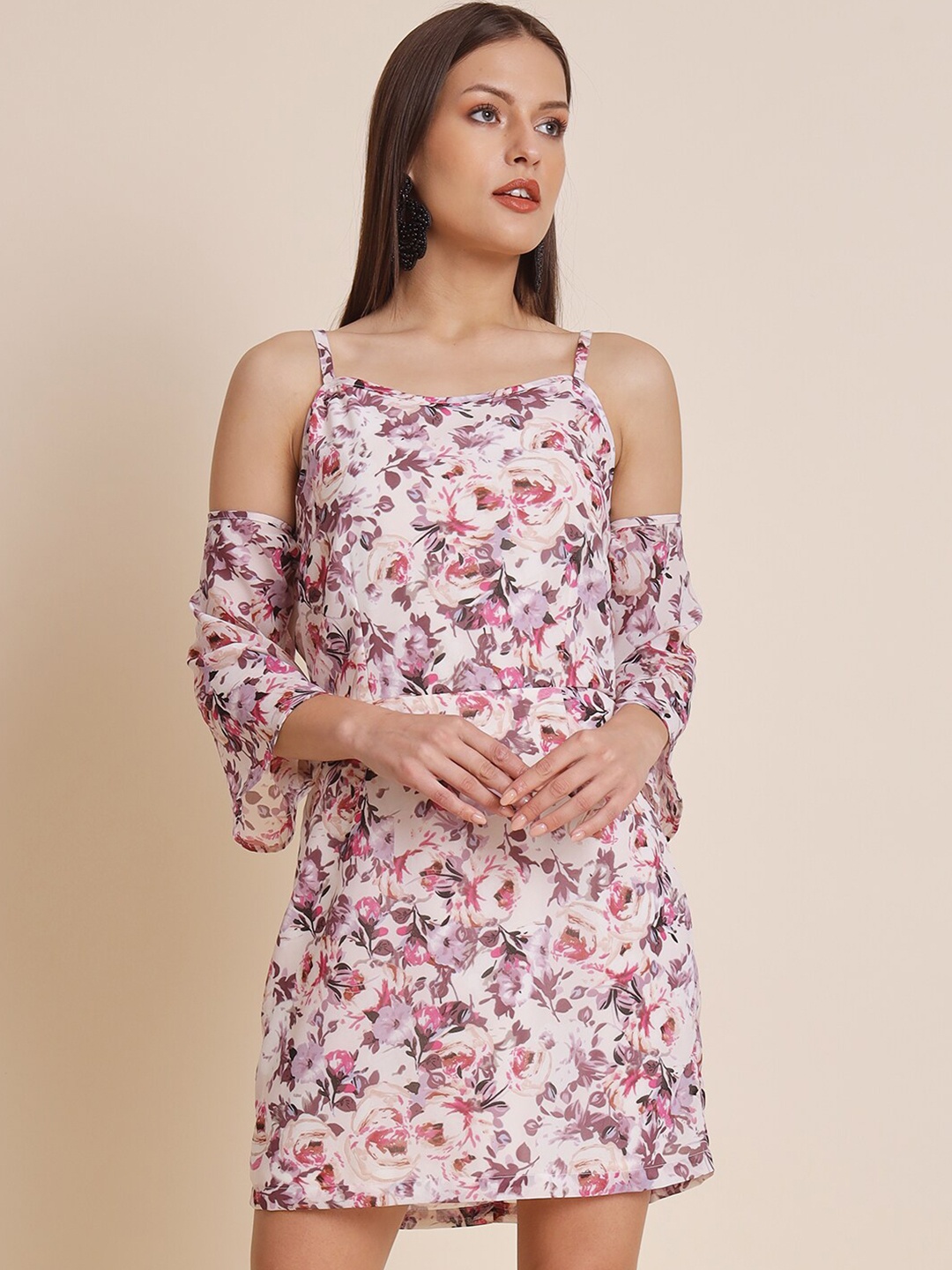 

HERE&NOW Floral Printed Cold-Shoulder Sheath Dress, White