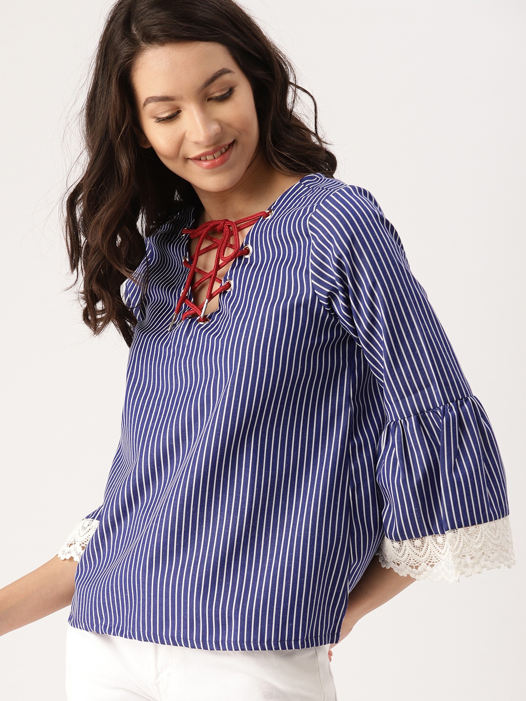 

DressBerry Women Blue & White Striped Top