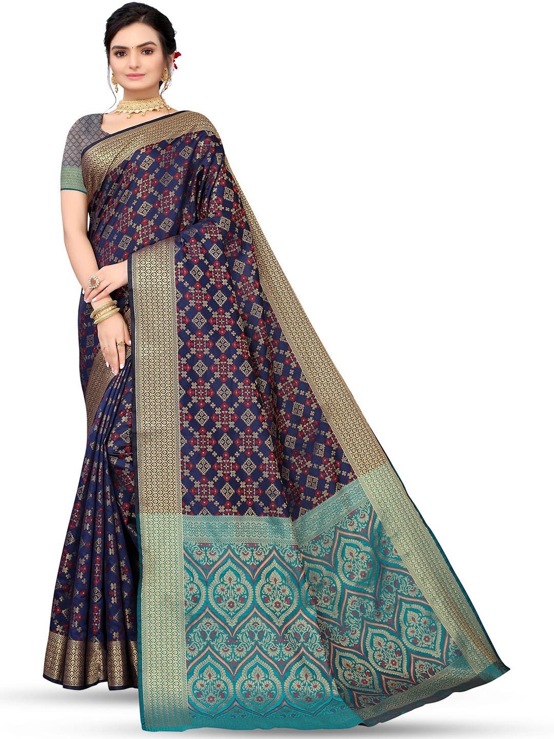 

Nimayaa Ethnic Motifs Woven Design Zari Kanjeevaram Saree, Blue