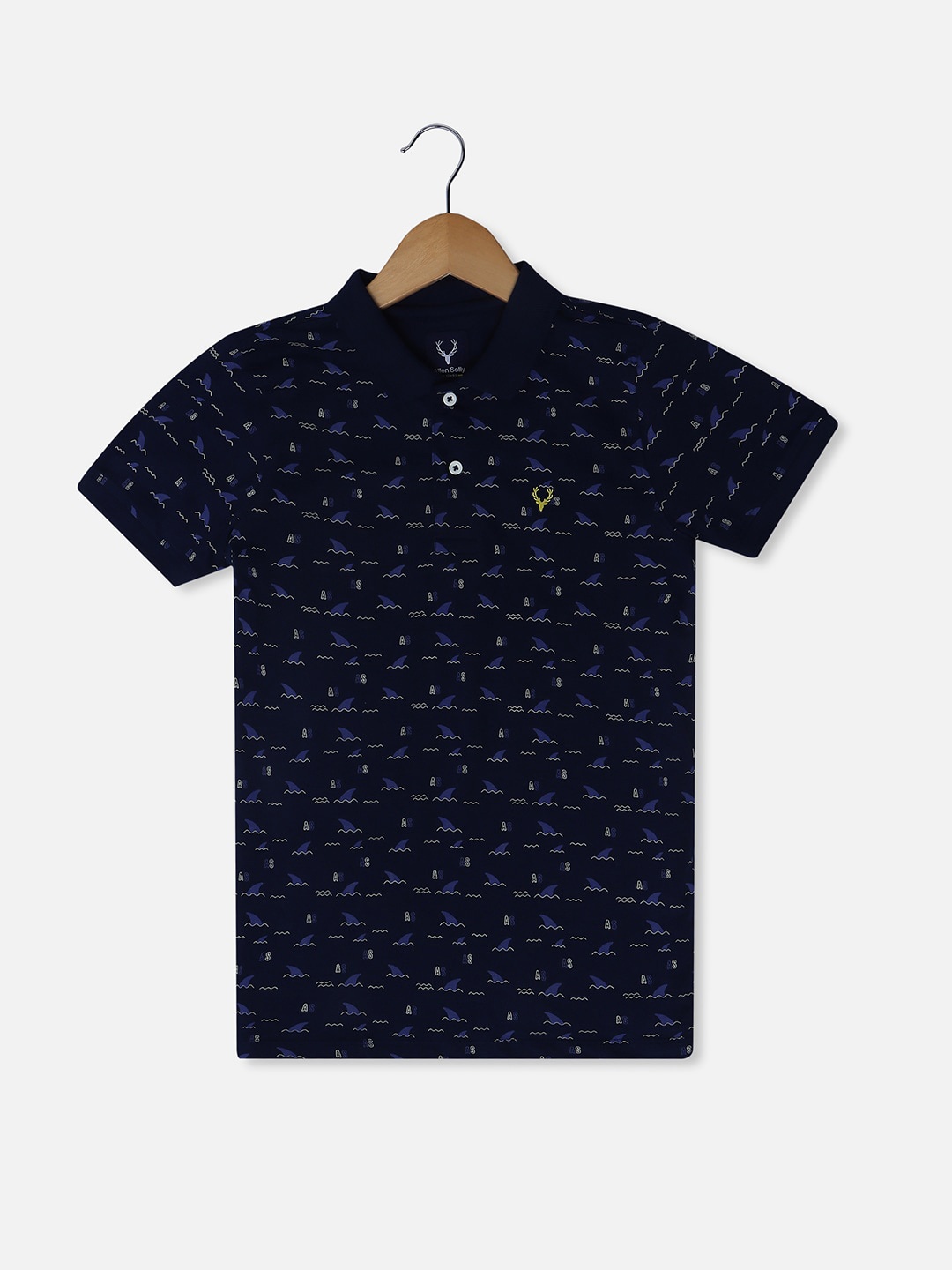 

Allen Solly Junior Boys Conversational Printed Polo Collar Pure Cotton T-shirt, Navy blue