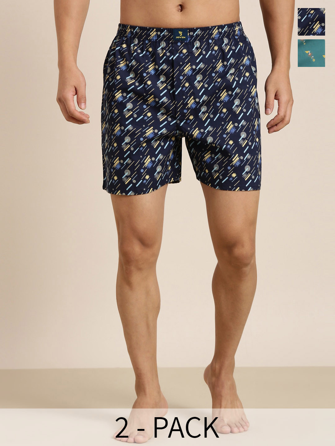 

Joven Men Pack Of 2 Printed Pure Combed Cotton Boxers, Navy blue