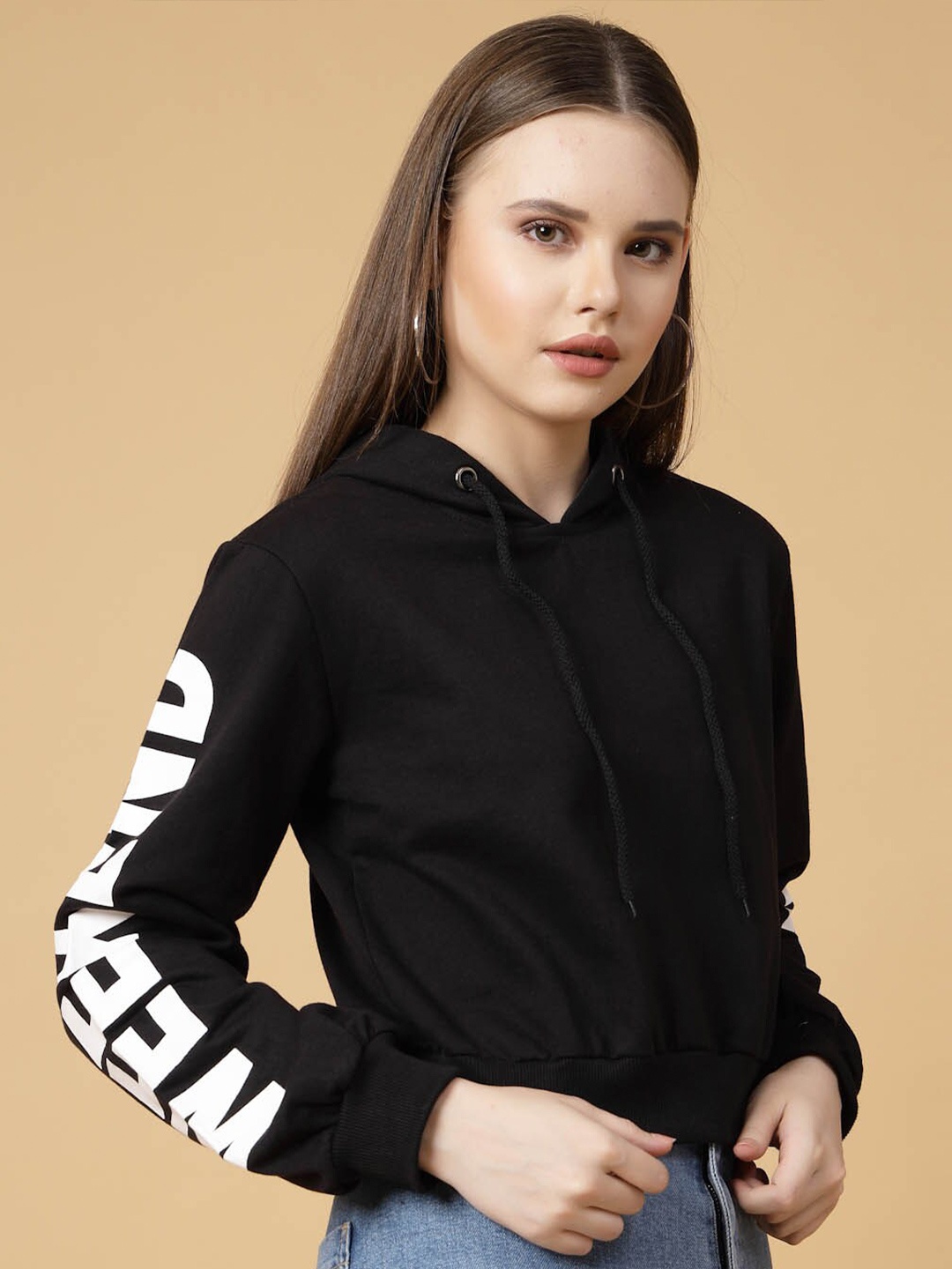 

Rigo Women Printed Fleece Pullover Casual Hooded Sweatshirt, Black