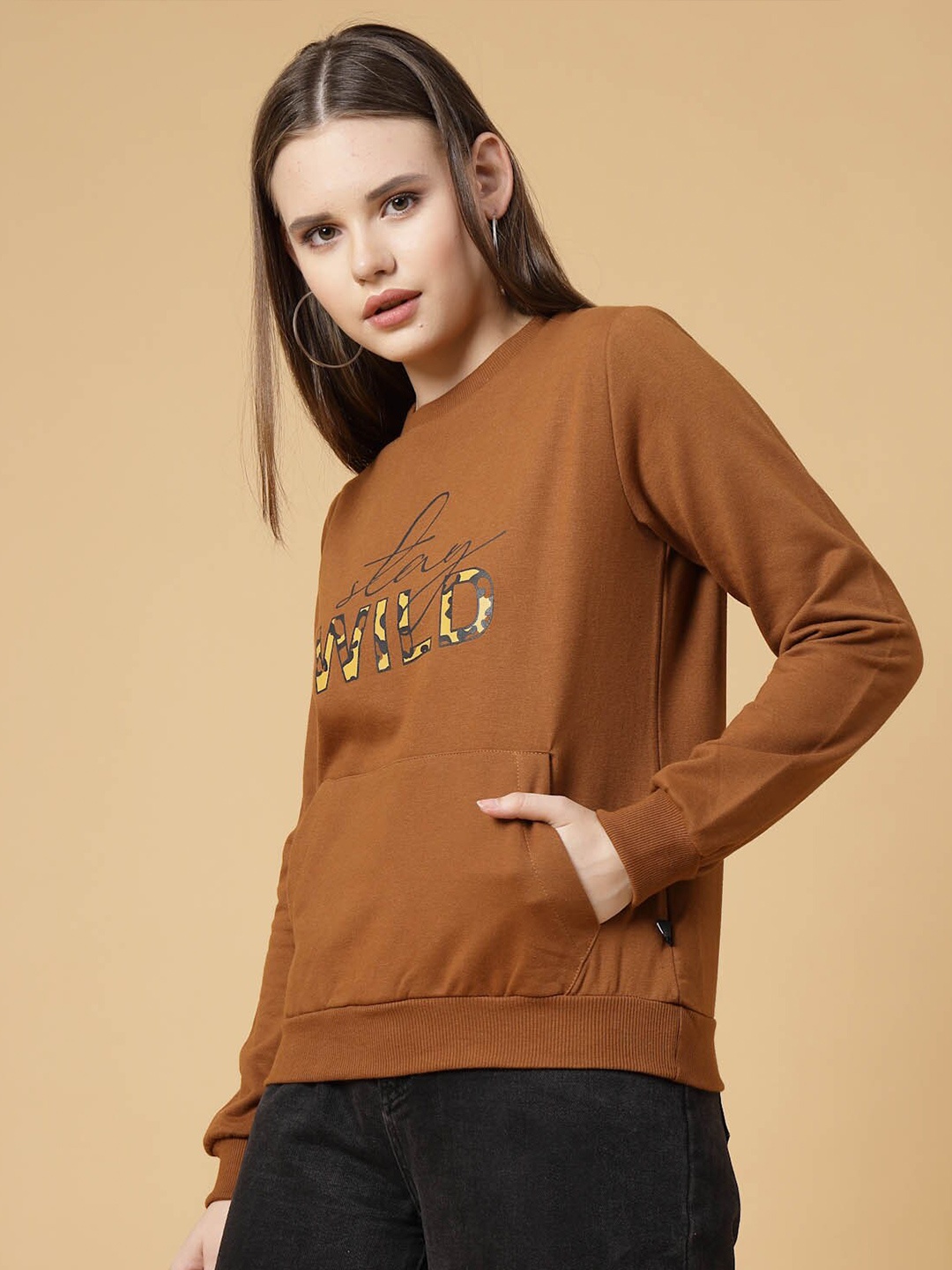 

Rigo Women Printed Fleece Pullover Casual Hooded Sweatshirt, Brown