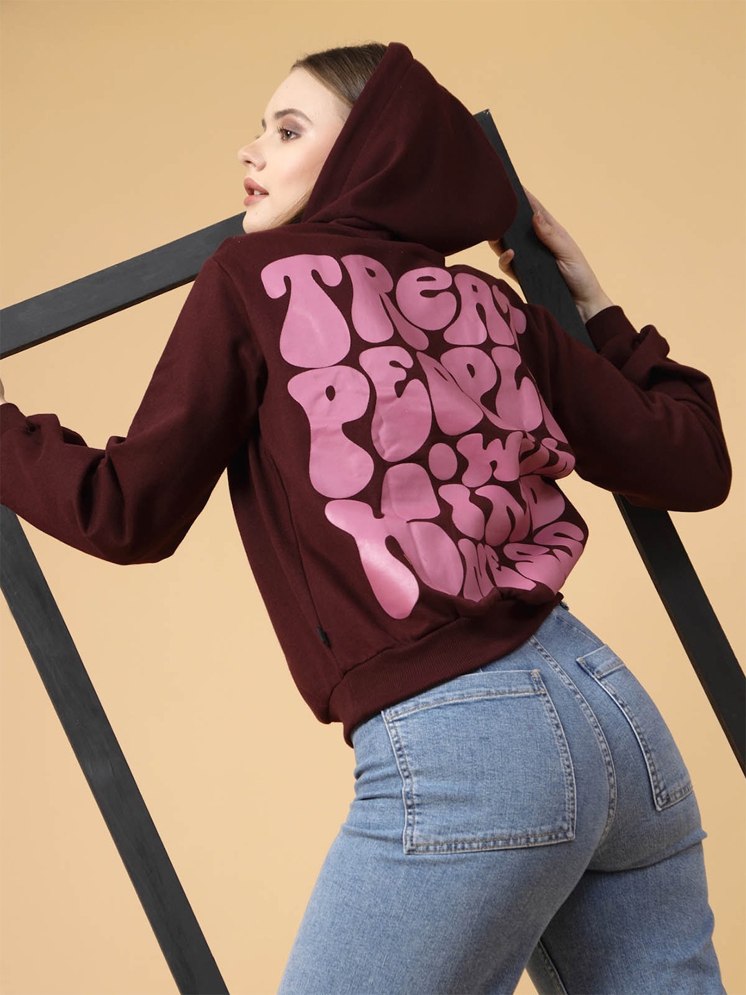 

Rigo Women Printed Oversized Fleece Pullover Sweatshirt, Maroon