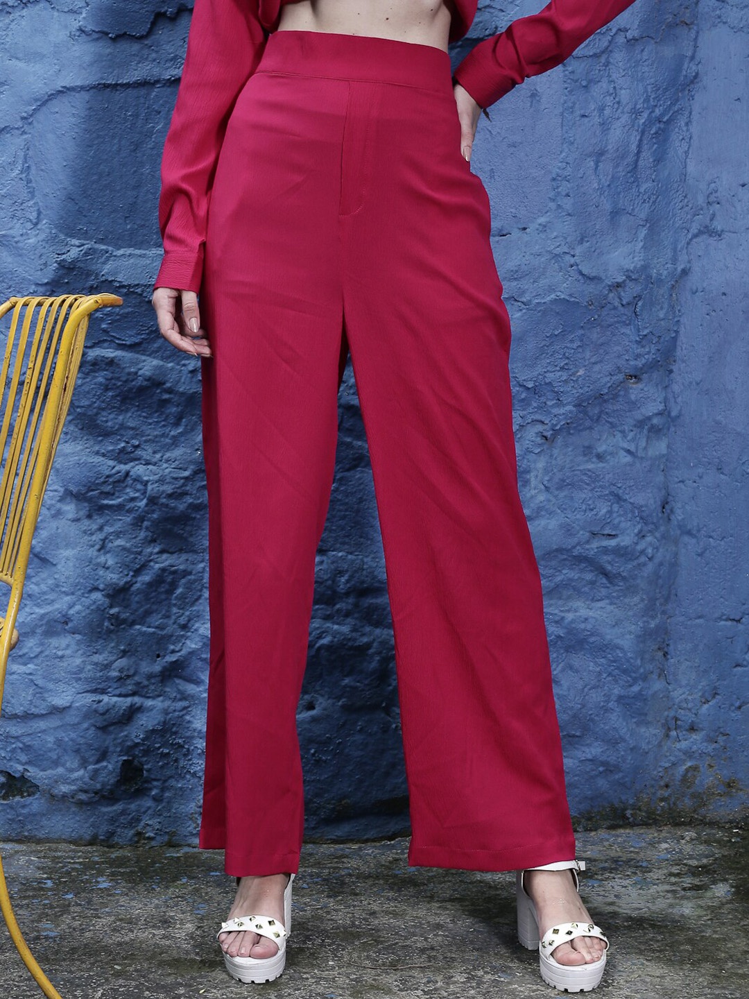 

Sera Women Fuchsia Relaxed Straight Leg Easy Wash Trousers