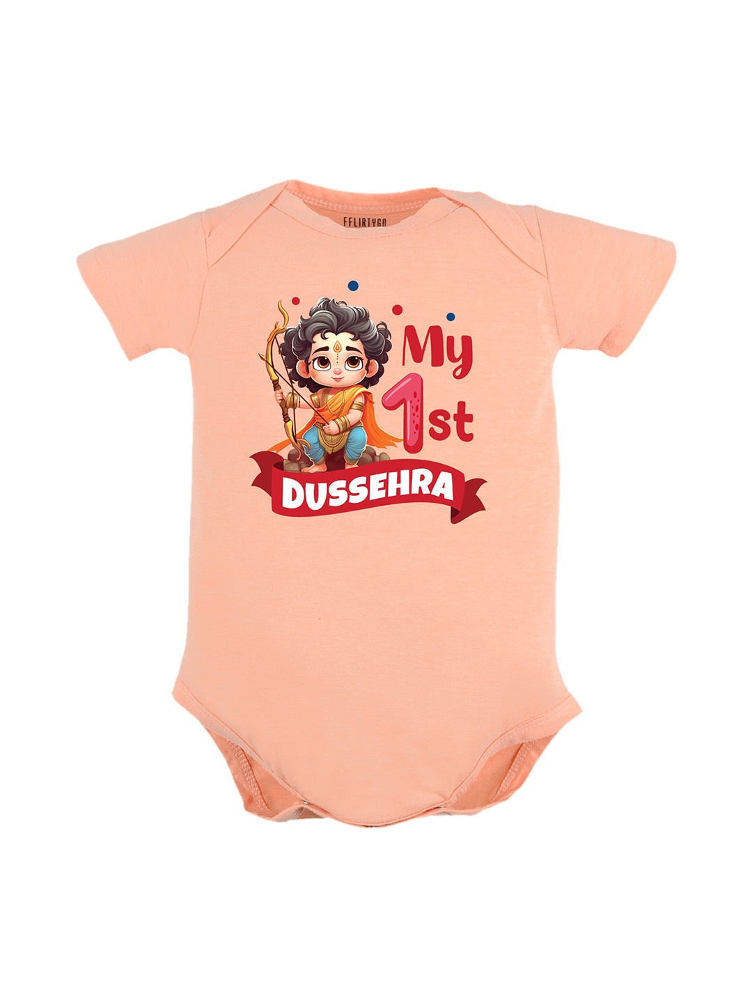 

FFLIRTYGO Infant Printed Pure Cotton Dussehra Bodysuit, Peach